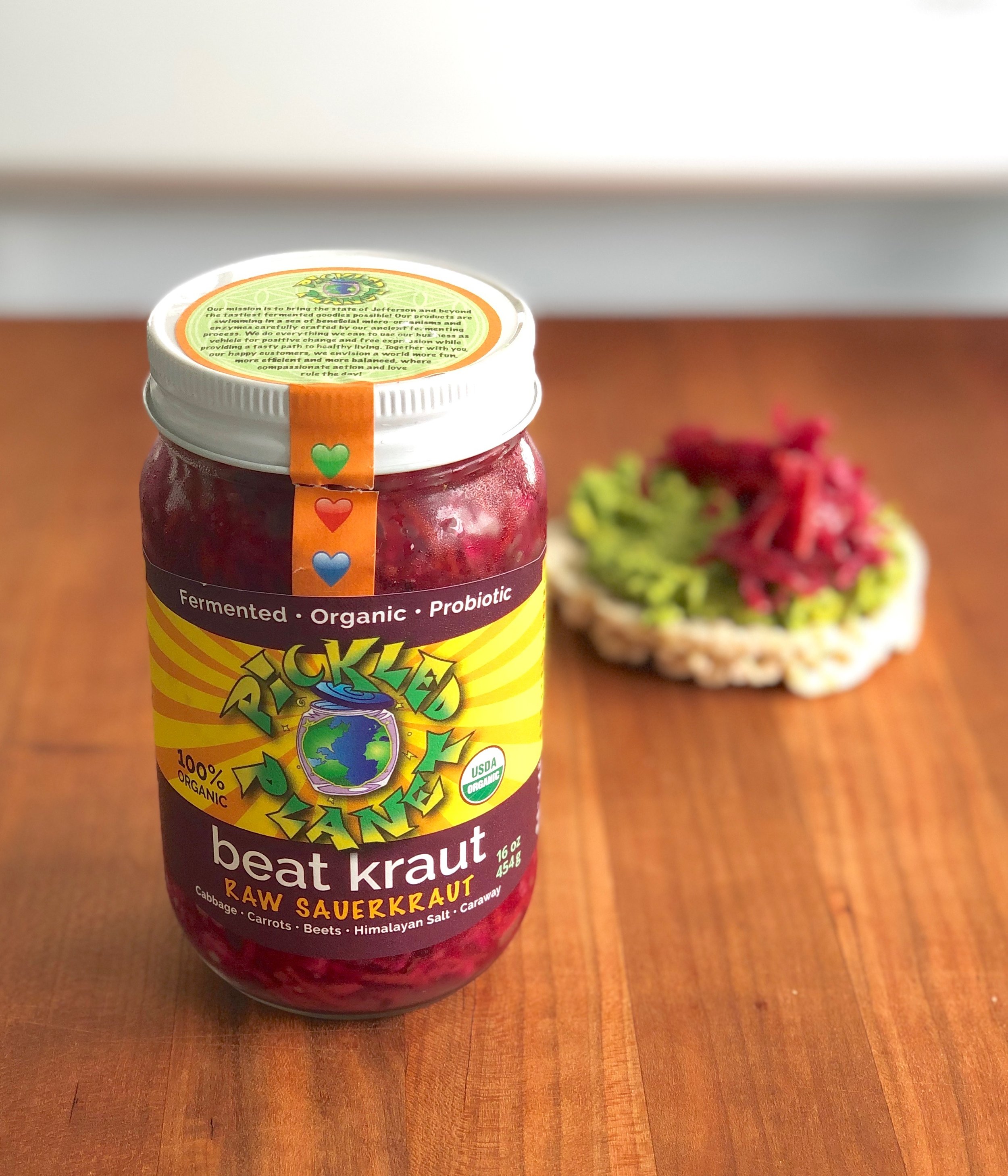 We are lucky enough to live in a beach town with an abundant supply of delicious avocados! At the shop, we buy ours from the Van Wingerden family. I personally like to add something fermented to balance the creaminess of the avocado. This time I used Beat Kraut Raw Sauerkraut. It’s a probiotic and 100% organic! I added a touch of Himalayan pink sea salt and a drizzle of quality olive oil.