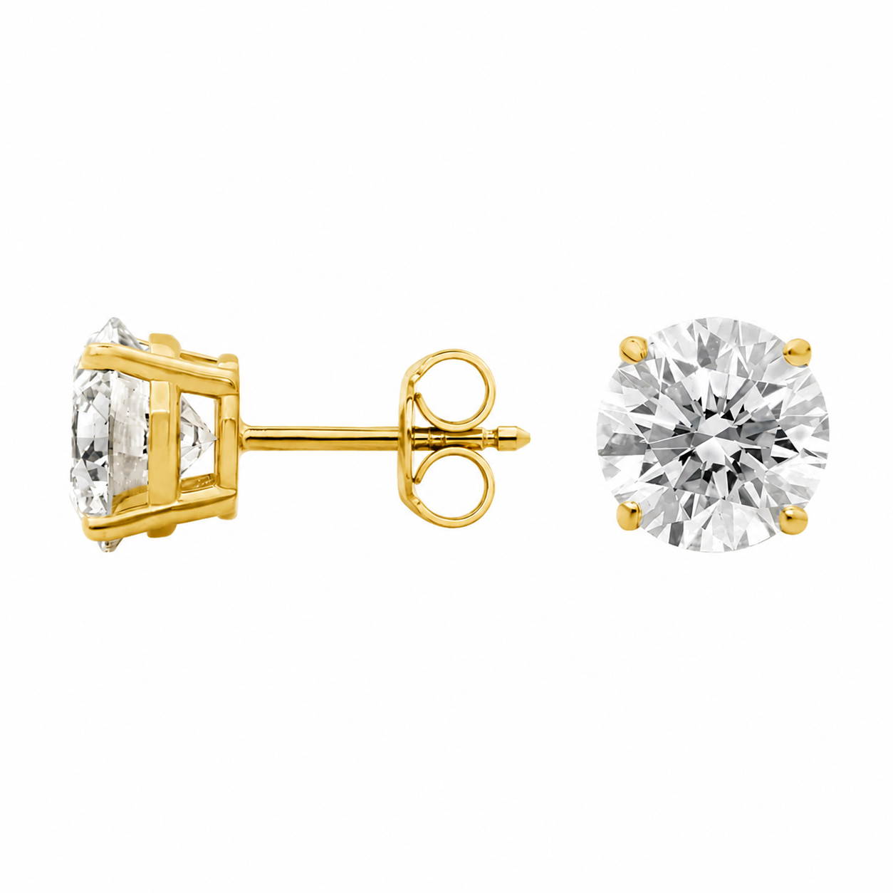 1ctw Lab Grown Diamond Stud Earrings – 14kt Yellow Gold, Four Prong
