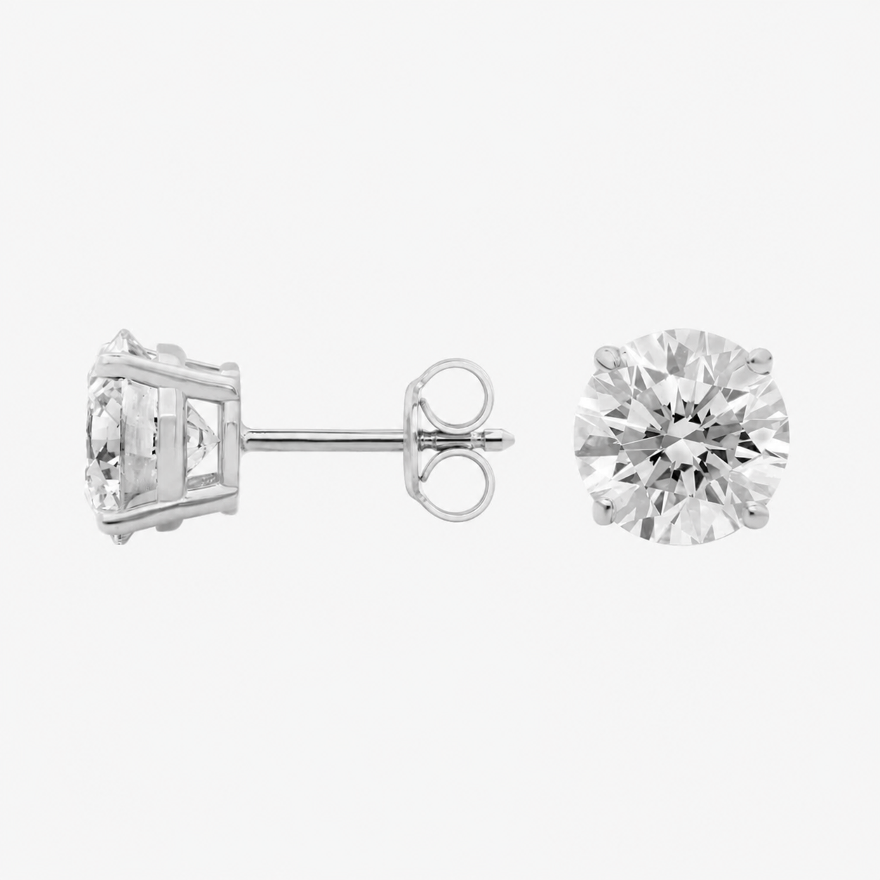 1ctw Lab Grown Diamond Stud Earrings – 14kt White Gold, Four Prong