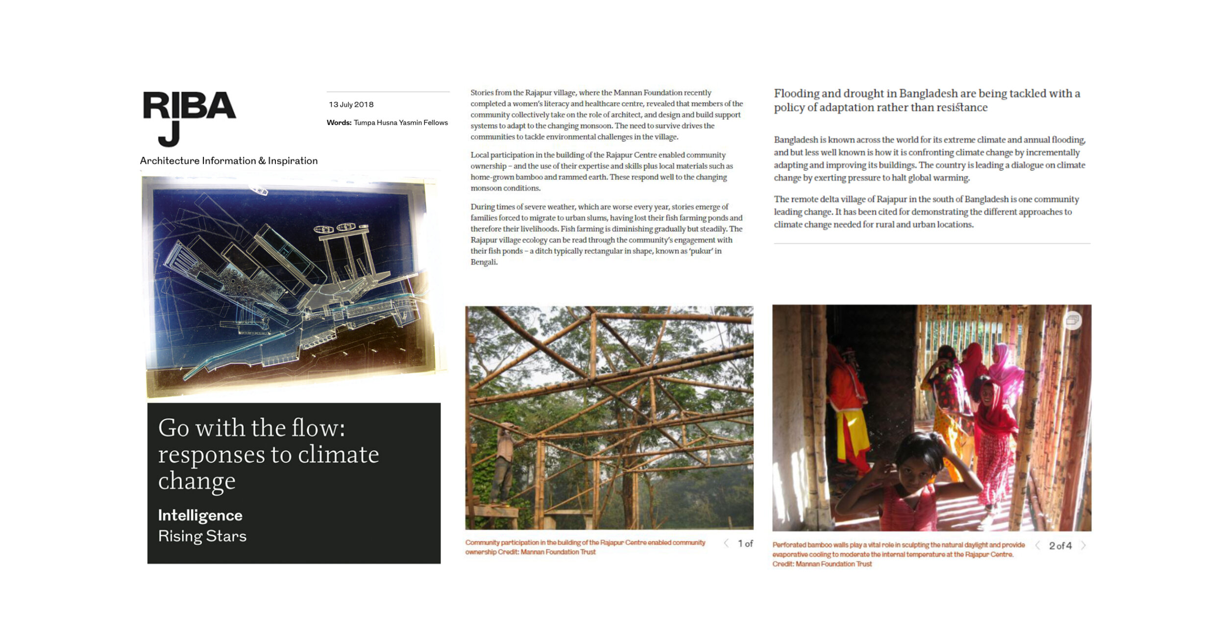 July 2018: Our Trustee Tumpa Fellows, writes for the RIBA-Journal Our Trustee Tumpa Fellows, has been invited to write for the RIBA-Journal, on our charity community participatory projects in the Rajapur village in Bangladesh. Her research articl