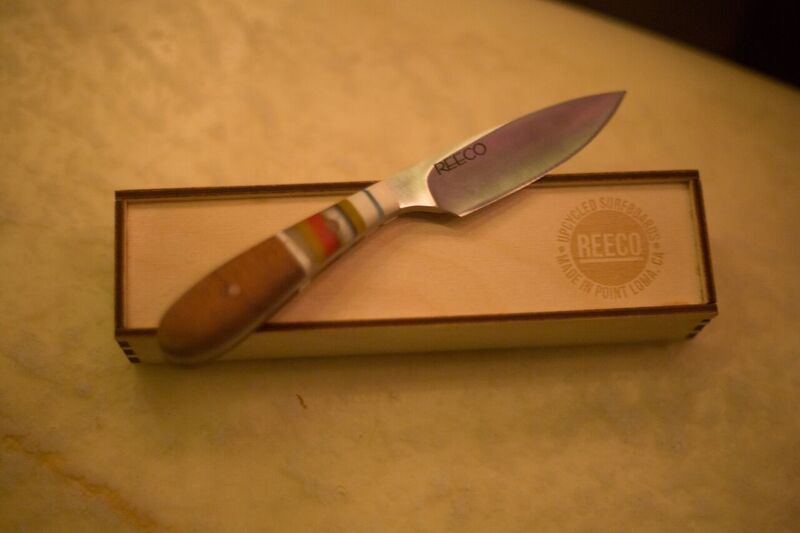 The handles are made from repurposed surfboard stringers and resin. Keeping the waste out of landfills
