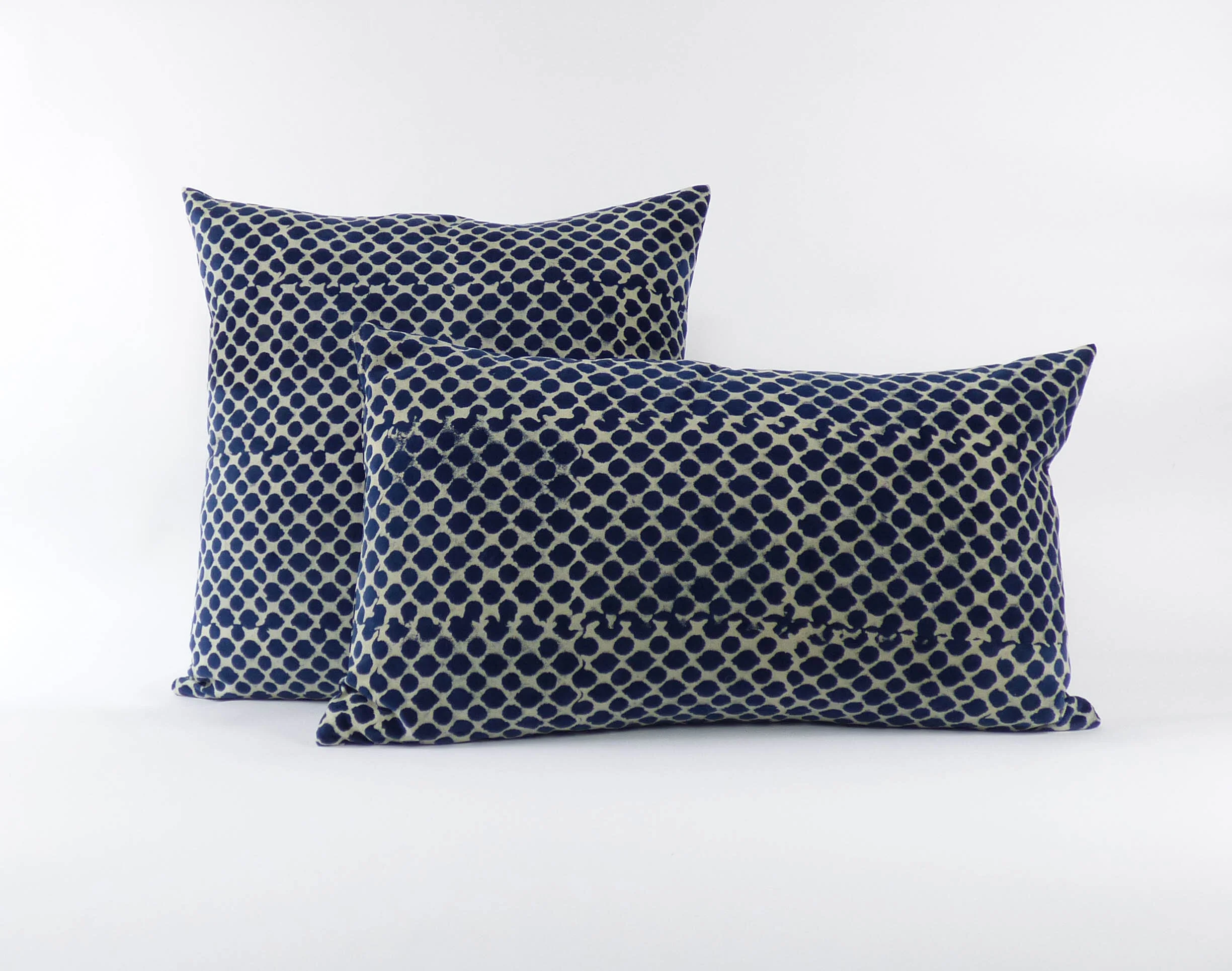 Indigo Velvet Hand-Blocked Cushions — Honeycomb Design