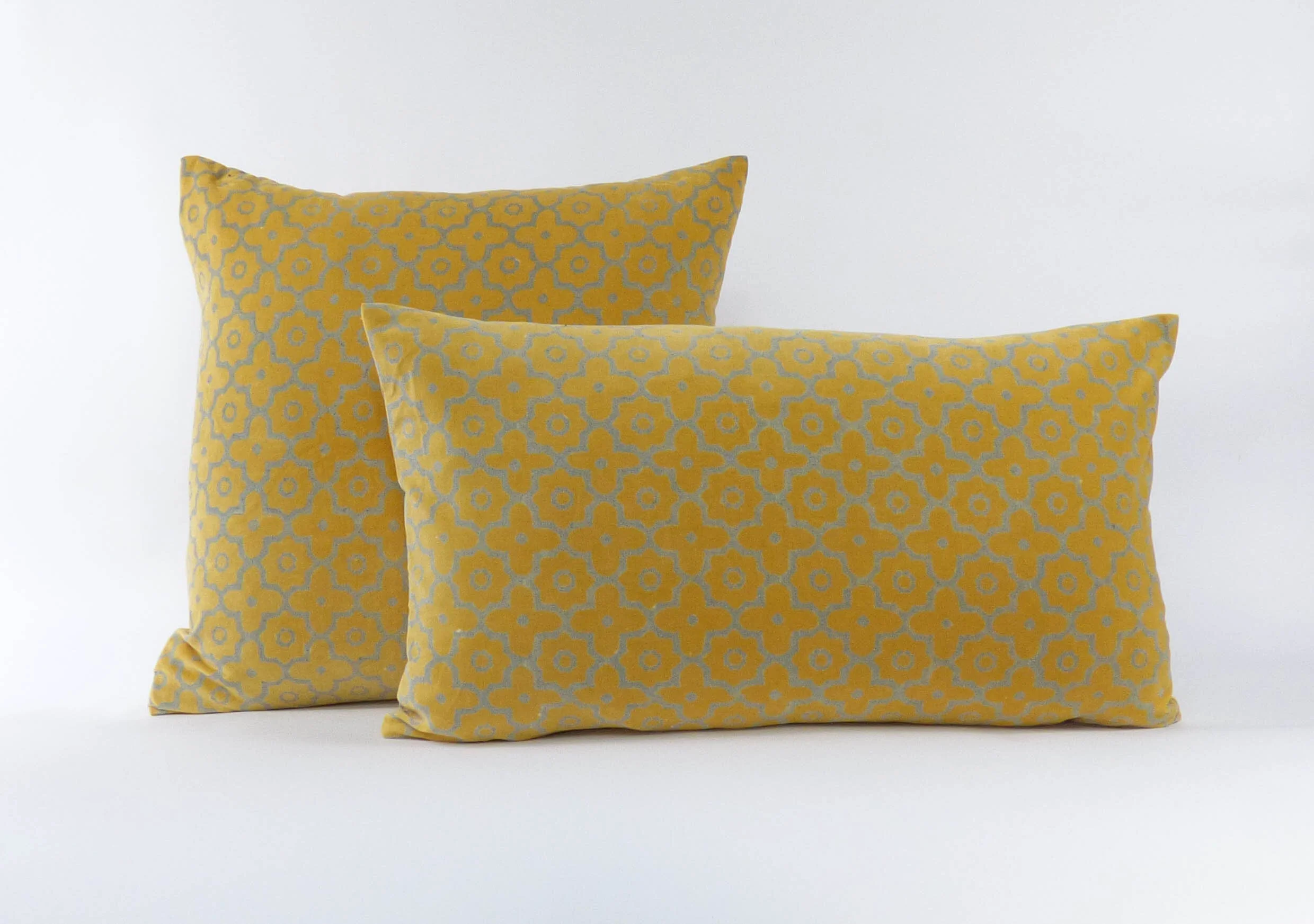 Ochre Velvet Hand-Blocked Cushions — Morocco Design