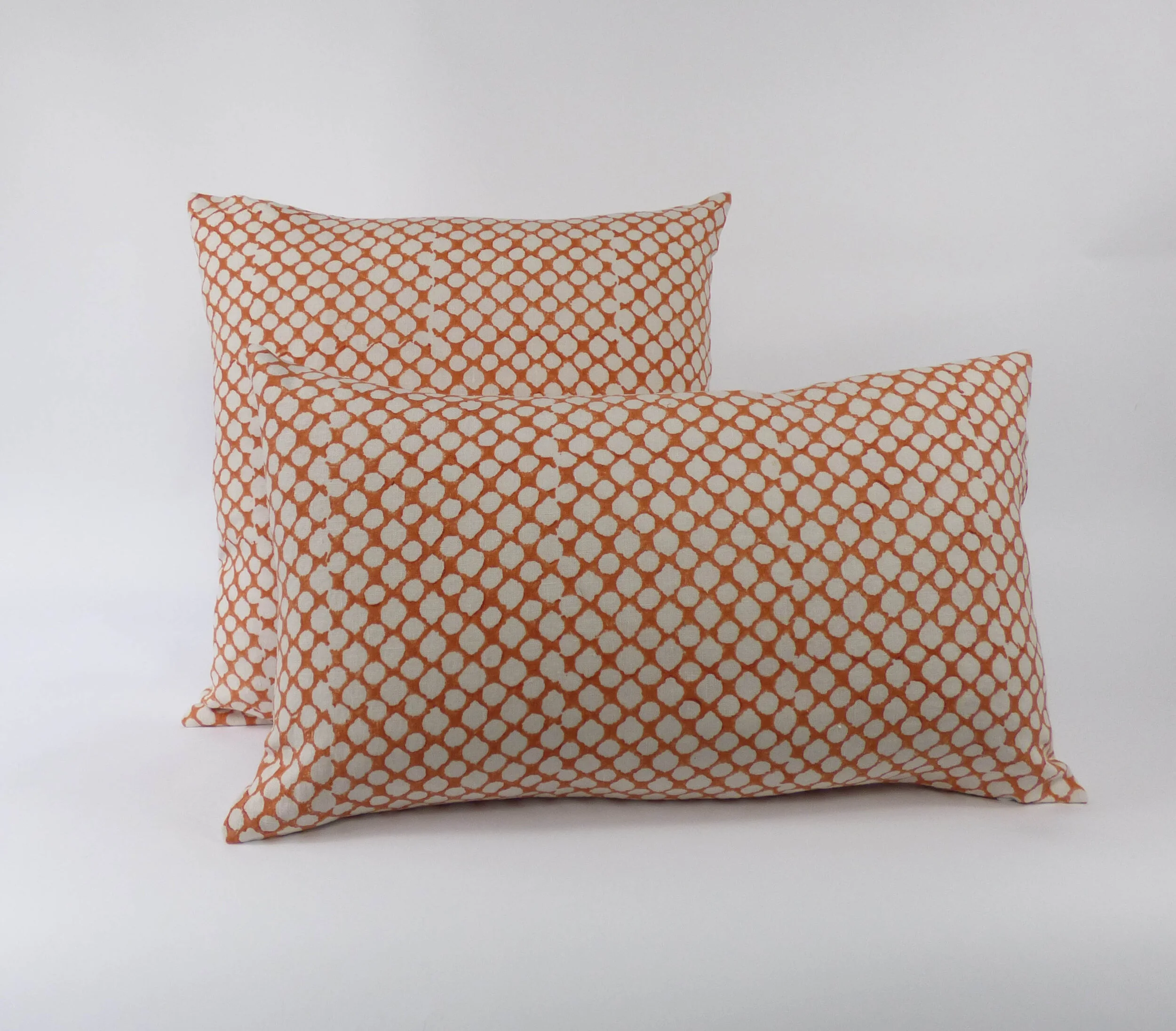 Orange Hand-Blocked "Honeycomb" Design Cushions