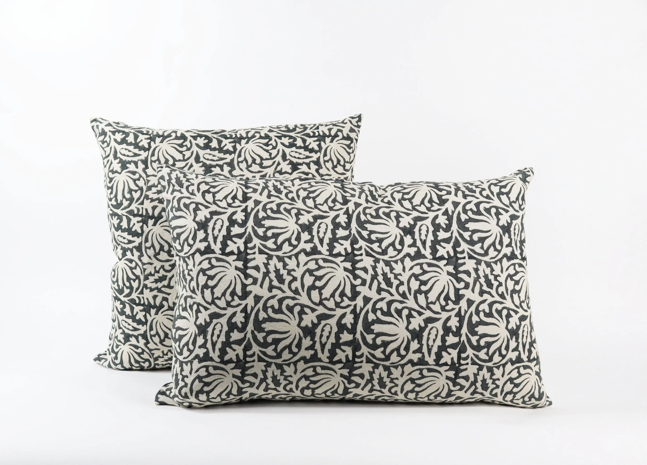 Off-Black Hand-Blocked "Taj" Design Cushions