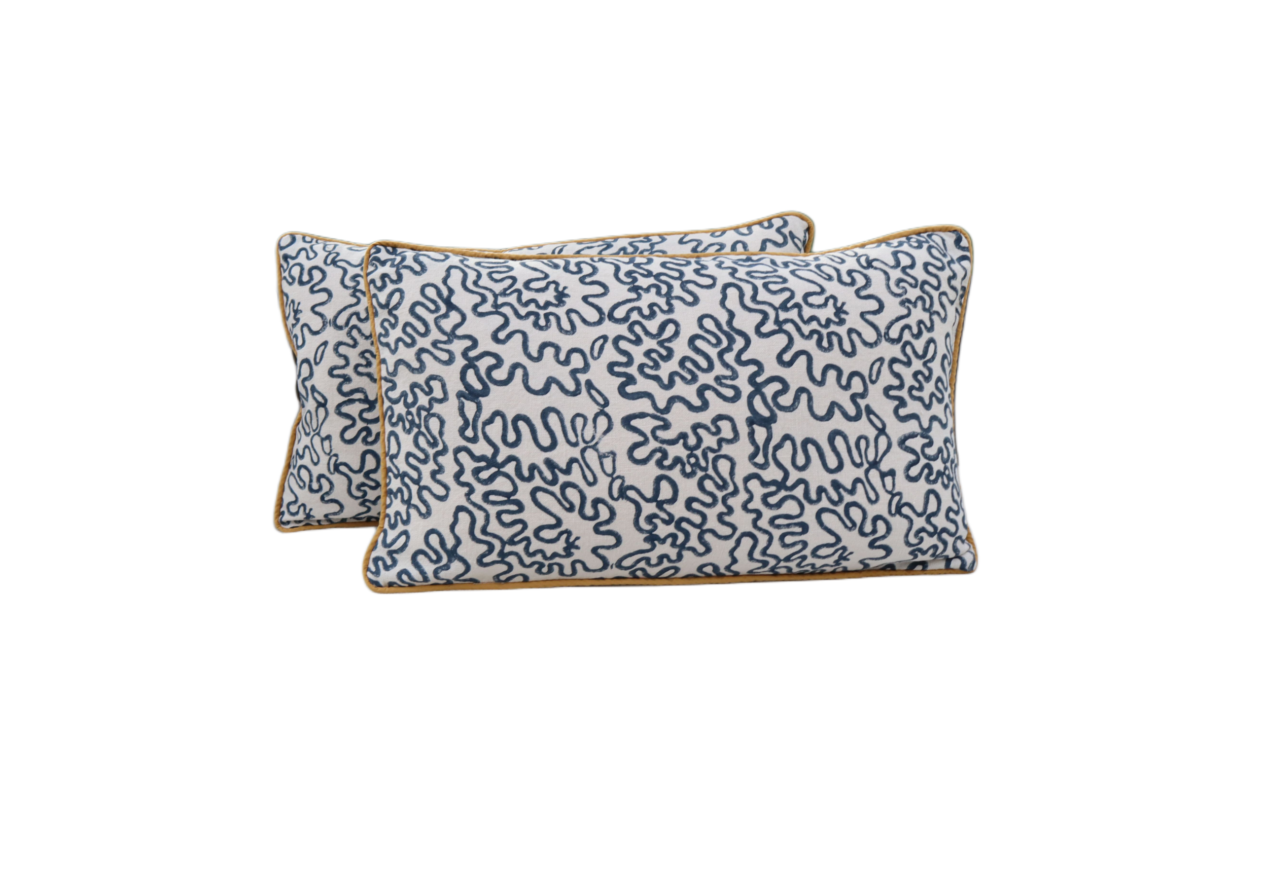 Seaweed Linen Cushion with Ochre Piping