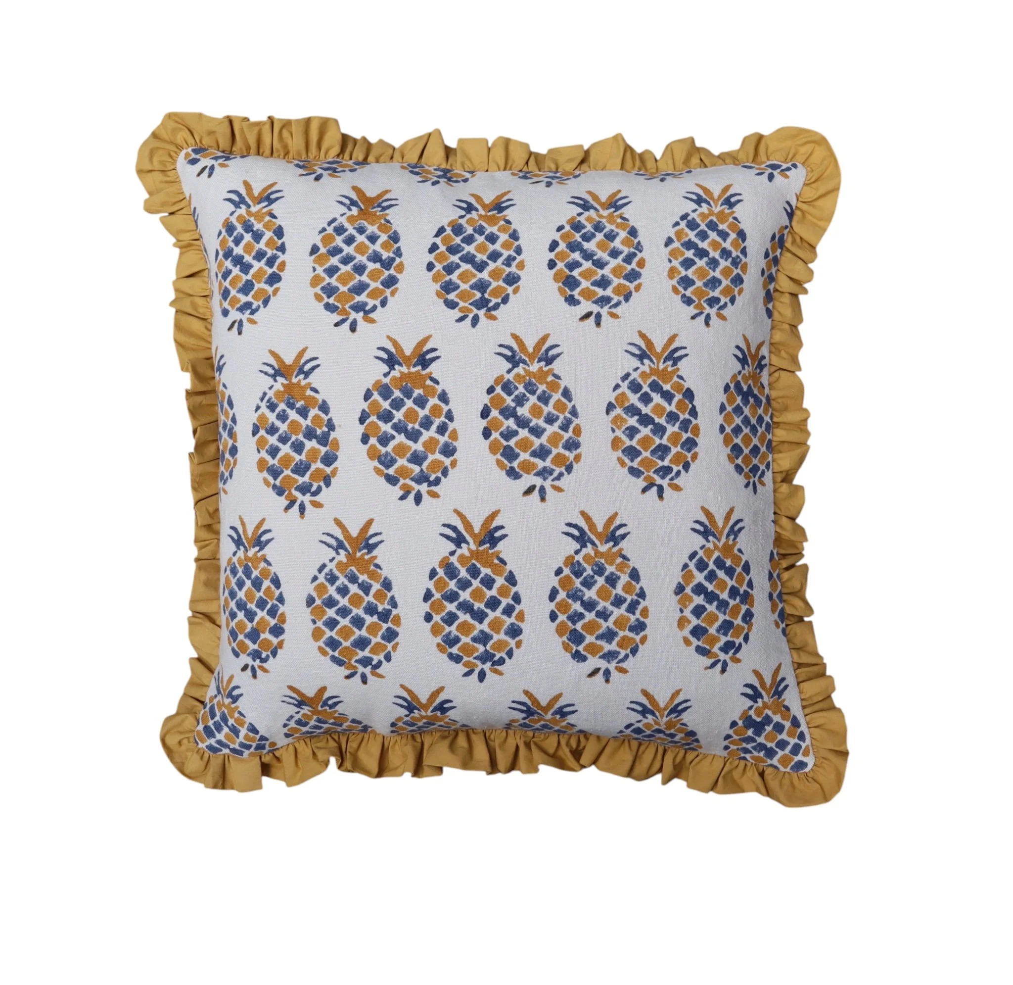 Pineapple Linen Cushion with Ochre Fringe