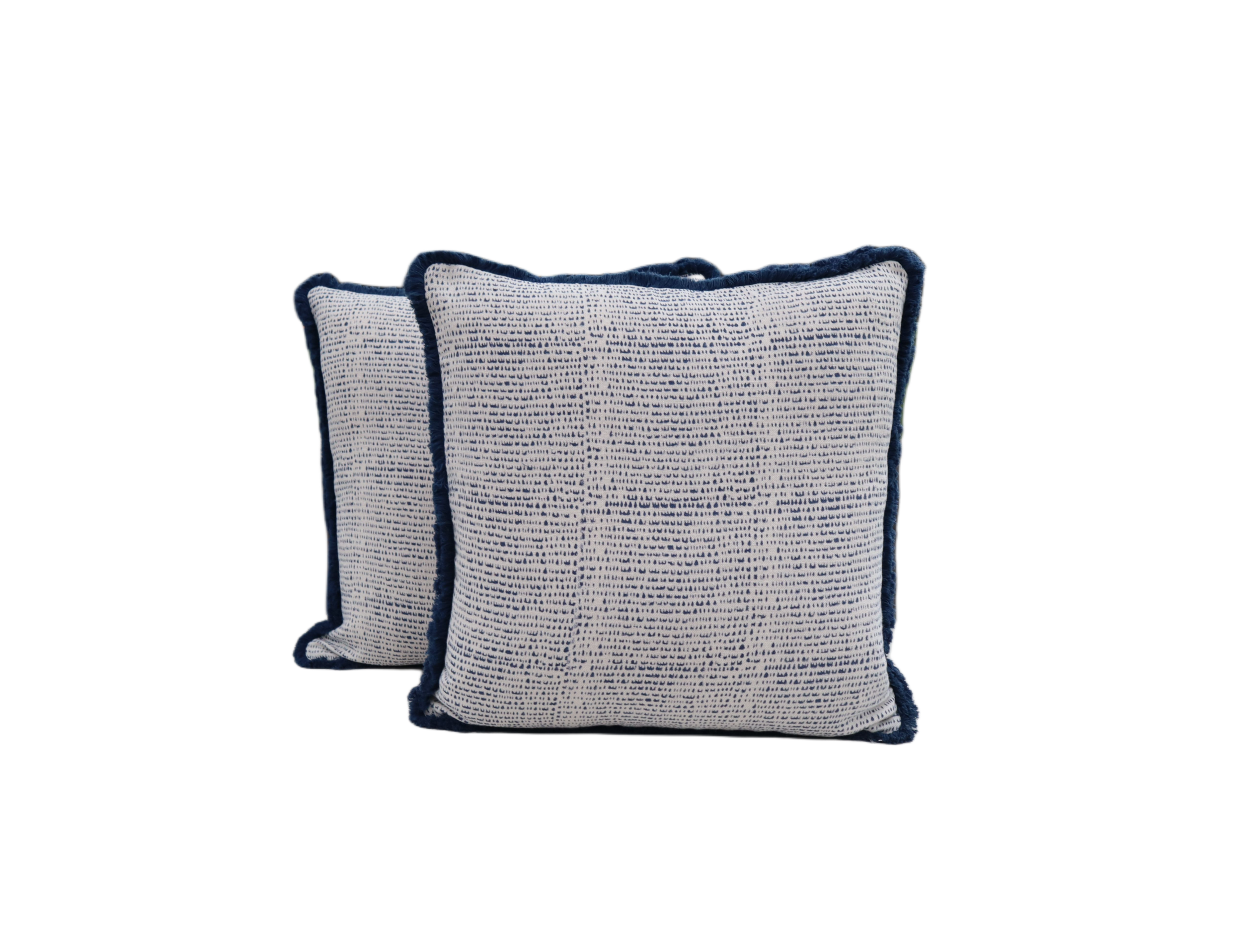 Hal Blue Linen Cushion with Fringed Edge