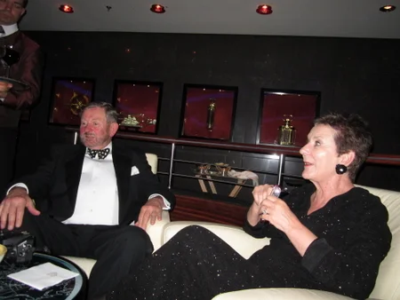 Mike and Jane at the Commodore Club aboard the Queen Mary 2. They are originally from England, but now live in the United States.