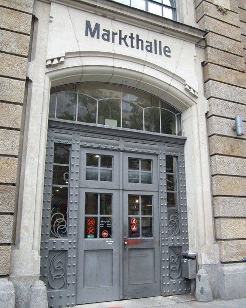 The entrance to the Markthall or grocery in Neustadt, Germany.