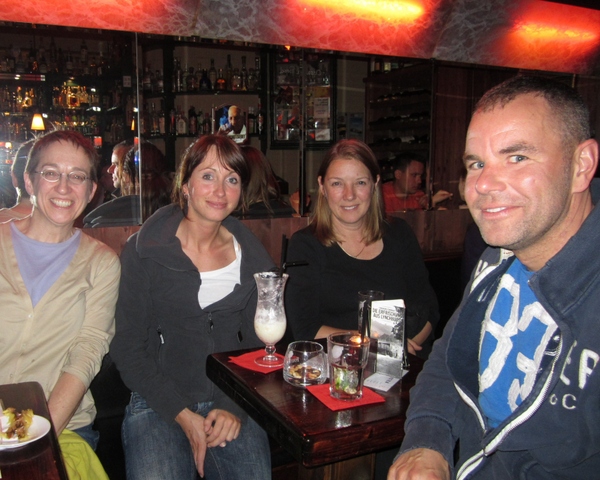 Hanging out at a popular watering hole with old and new friends in Neustadt, Dresden, Germany, May 2011. Thanks to Dave Larsen for the photo.