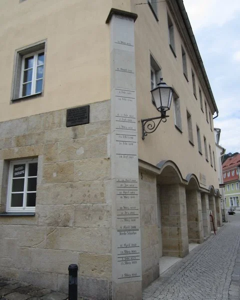 The water marks measuring the level of the flood waters over the centuries in Konigstein on the Elbe River. The river has flooded several times more since my visit in May 2011.