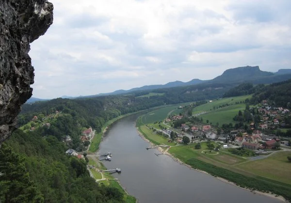 Breathtaking views from the cliffs above Rathen, Germany, looking south down into the Elbe River Valley. May 2011.