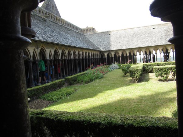 The cloister near the monks' quarters with the garden at center.