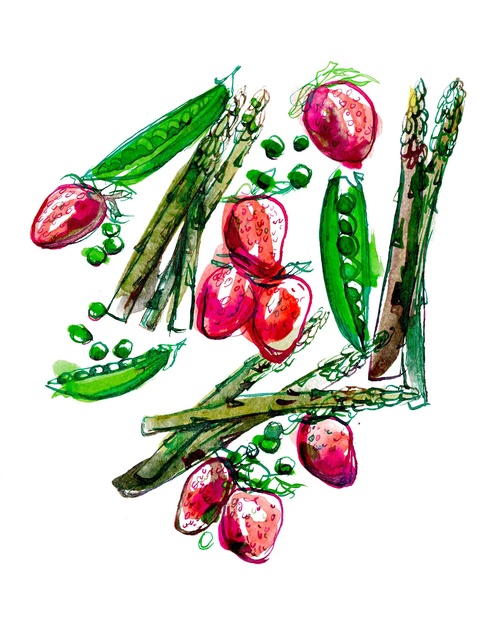 Spring Is Delicious (Asparagus, peas, and strawberries)