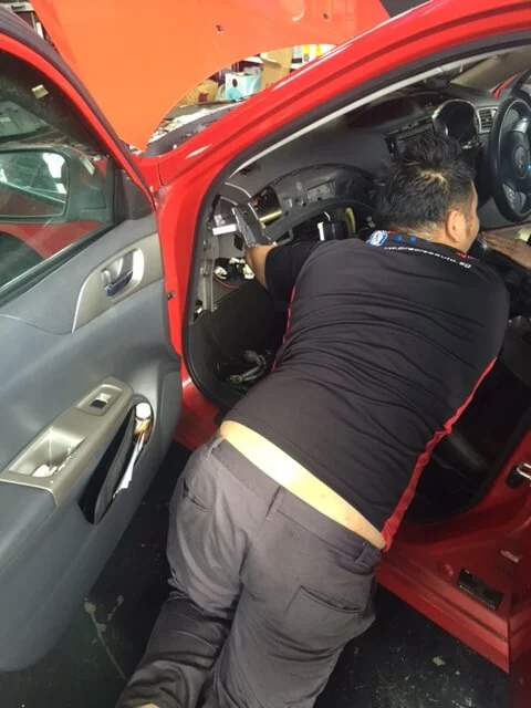 We have to remove the dashboard to get access to the cooling coil. 