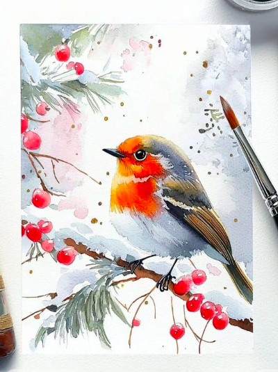 Watercolor Painting Class Ages 10-Adult (February) - Birds and Ice