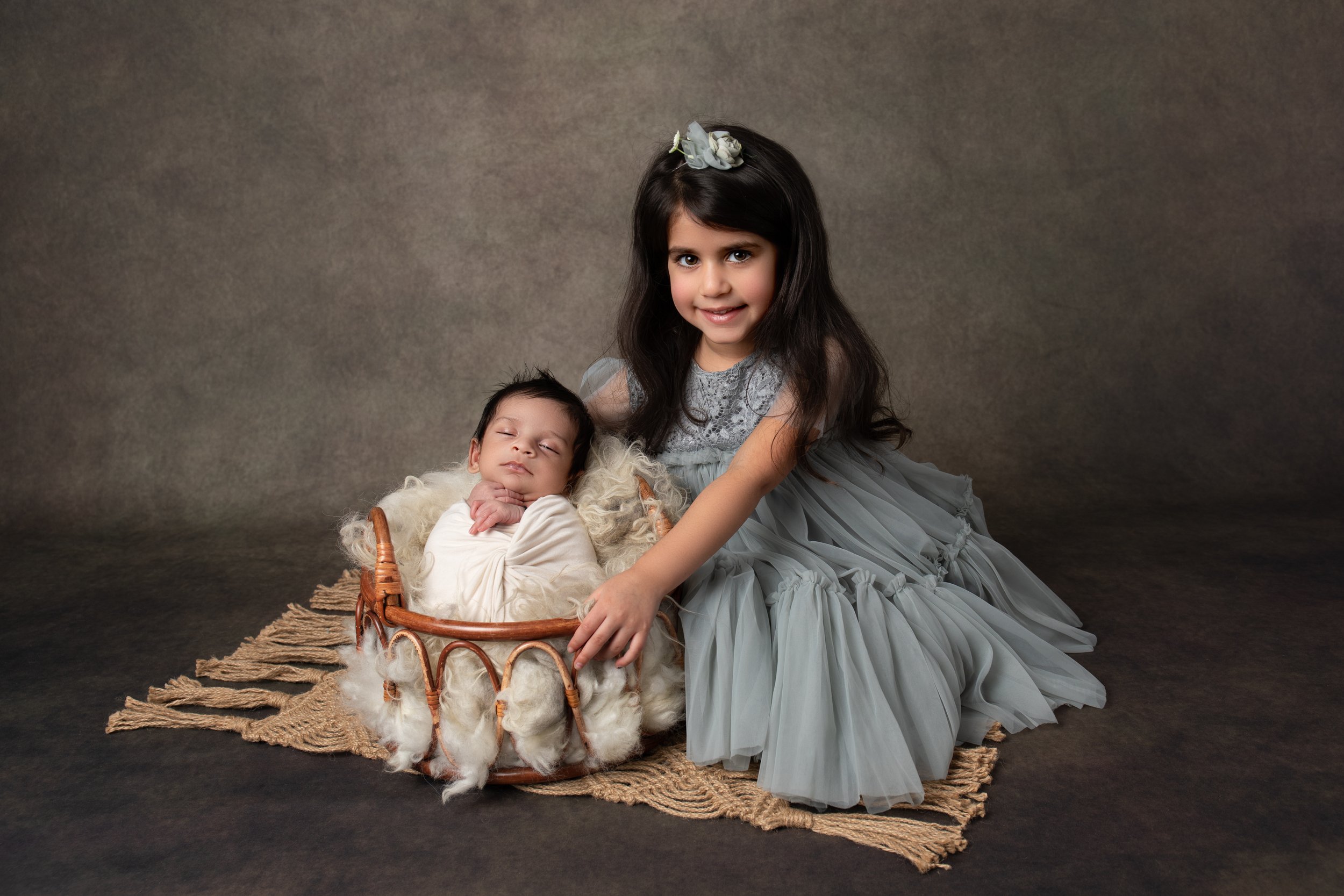  Sleeping baby boy in basket and his sister in Buckingham 