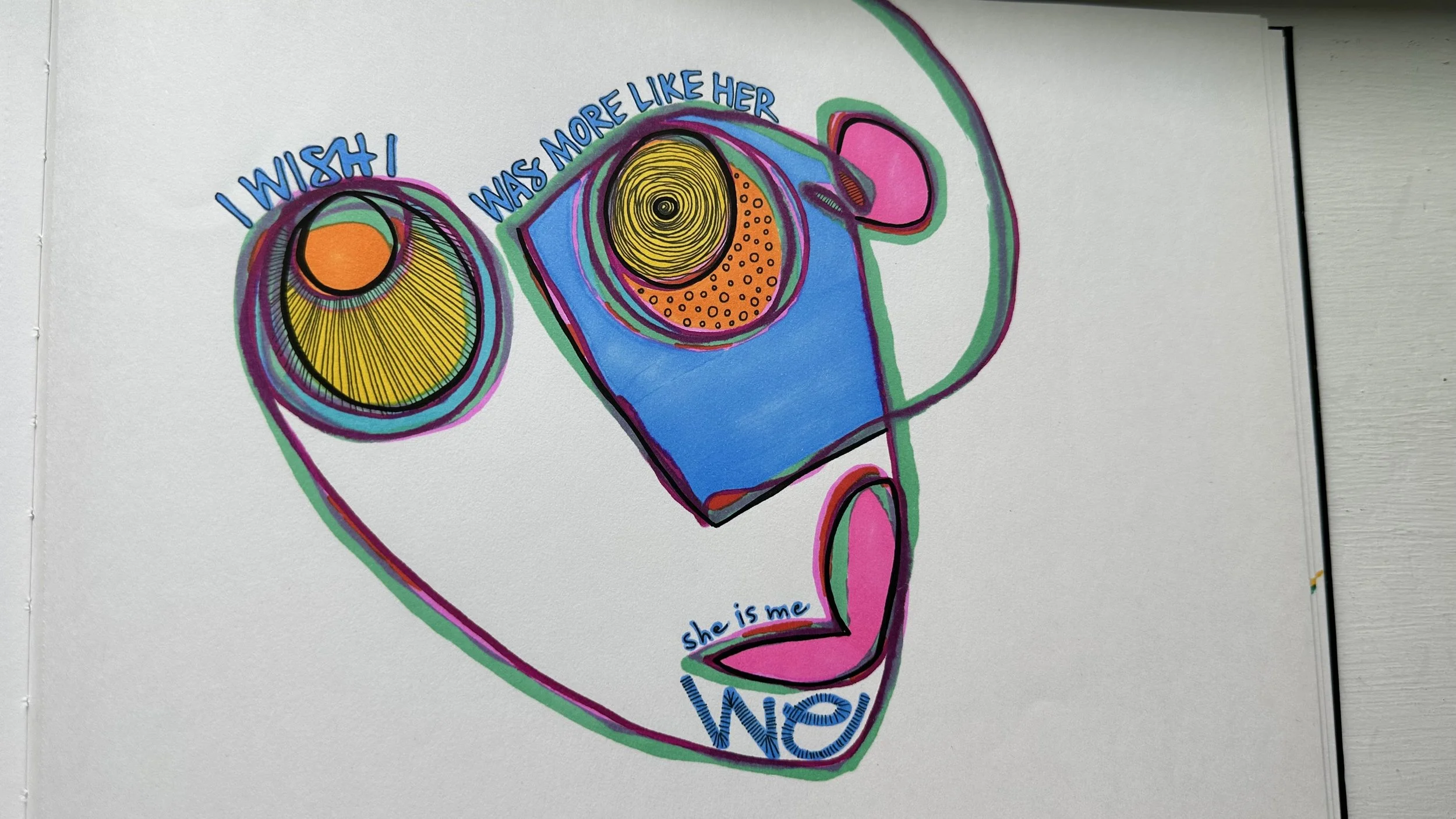 i wish i was more like her, 12072025. acrylic, pen & marker on paper. AVAILABLE