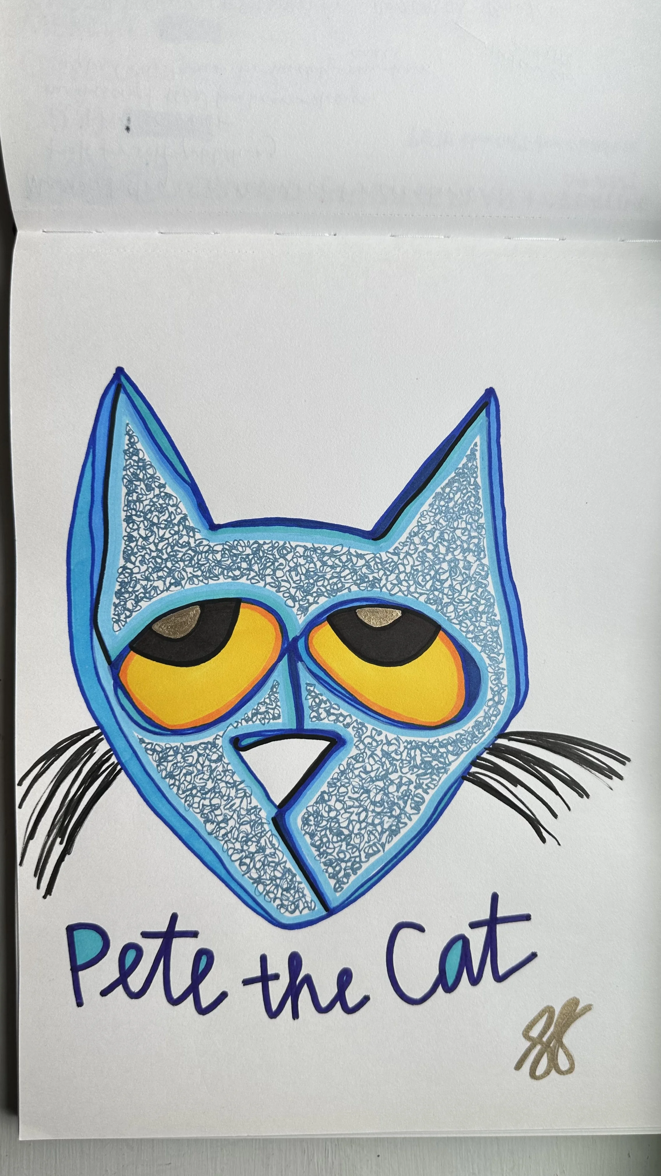 Pete the cat for Charlie, 12072025. acrylic, pen & marker on paper. GIFTED