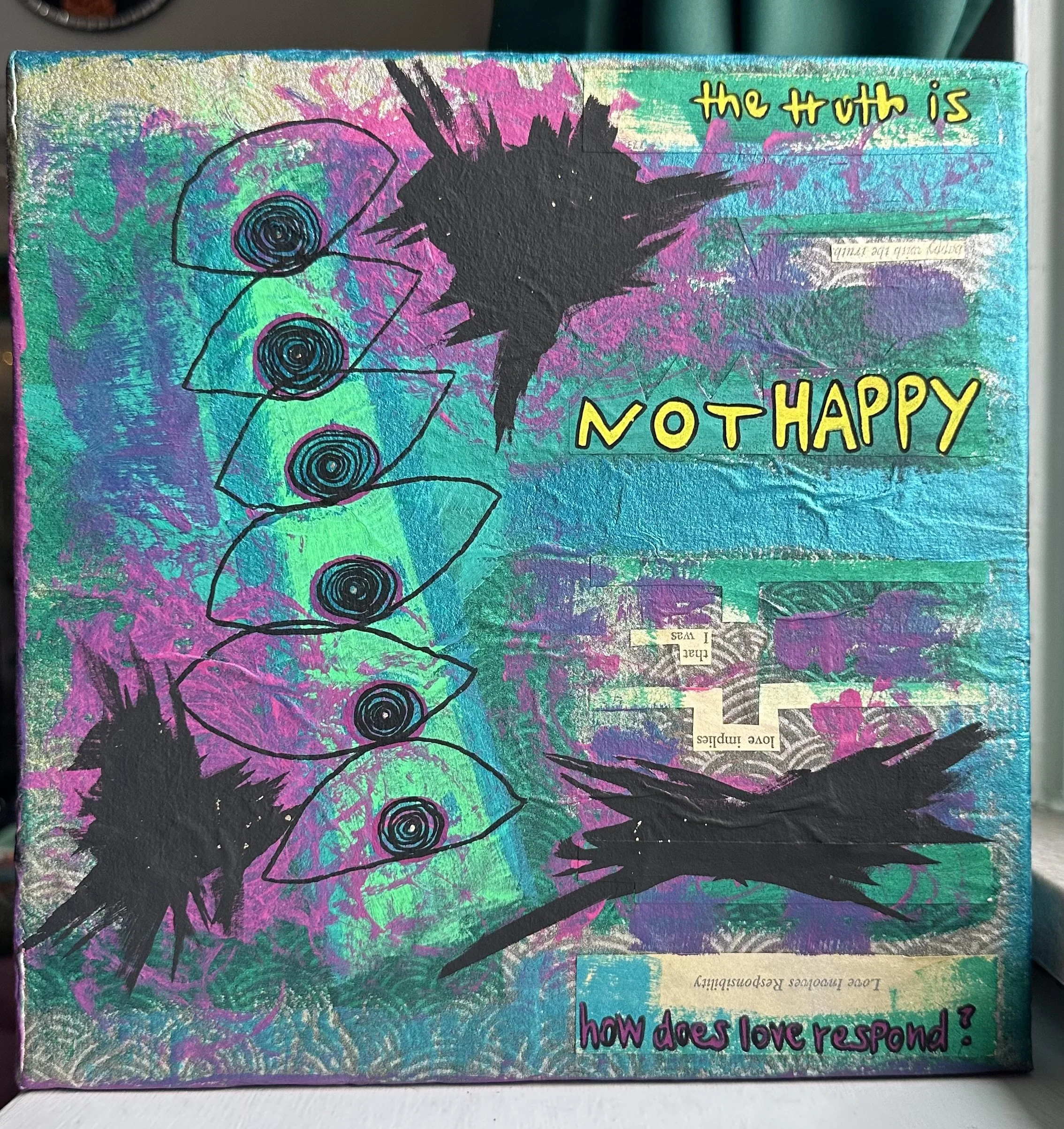 unhappy truth, 2025. paper & acrylic on canvas. AVAILABLE