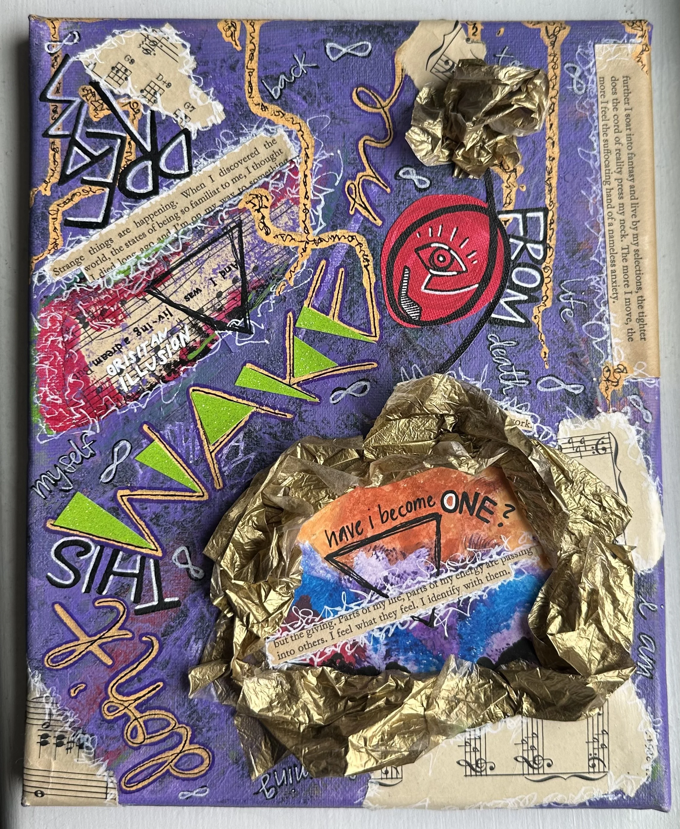 don't wake me, 2024. paper, saran wrap & acrylic on canvas. AVAILABLE