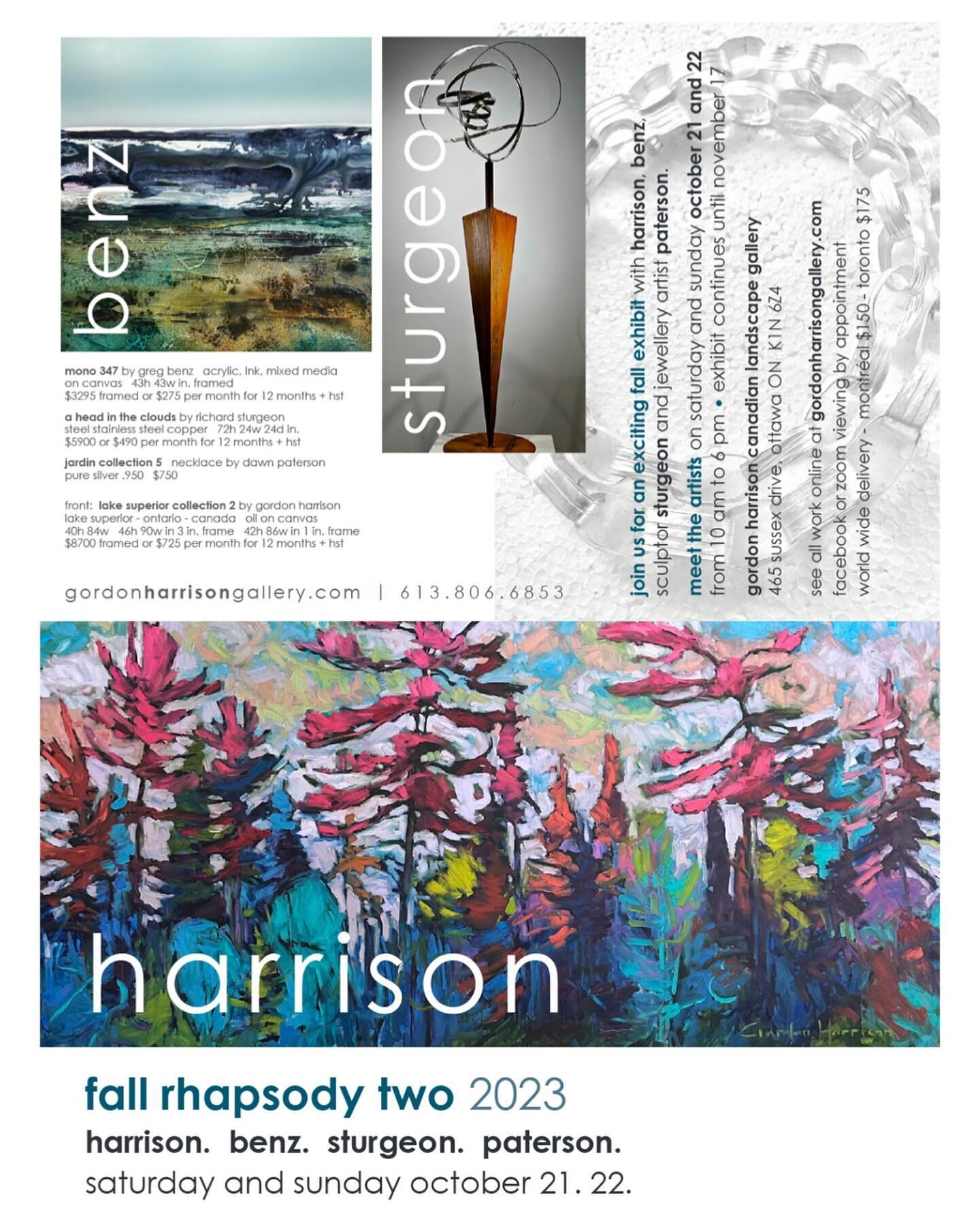 💥Coming up next weekend💥
@gordonharrisongallery in Ottawa.

 I&rsquo;m thrilled to be headed back to Ottawa and the Gordon Harrison Gallery with @richard.sturgeon.sculptor next weekend, October 21st &amp; 22nd.

All artists will be in attendance Sa