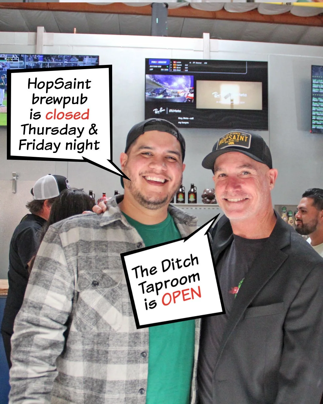Closed for private nighttime parties, Dec 18 &amp; 19 at HopSaint's Brewpub. Good news is, our taproom, The Ditch, is open! Please join us. Bring your own food and well-behaved dogs. 
🍺 1954 Del Amo Blvd, Torrance CA

 #hopsaintbrewingcompany #great