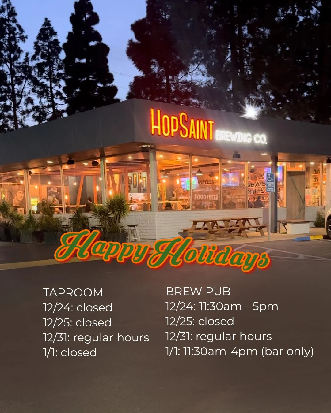 Our HopSaint family wishes you and yours a relaxing and memorable holiday season. We appreciate the support you have shown us since our doors opened. Looking forward to spending another year of stellar beer with you. Cheers!

#jointhsainthood #beer #