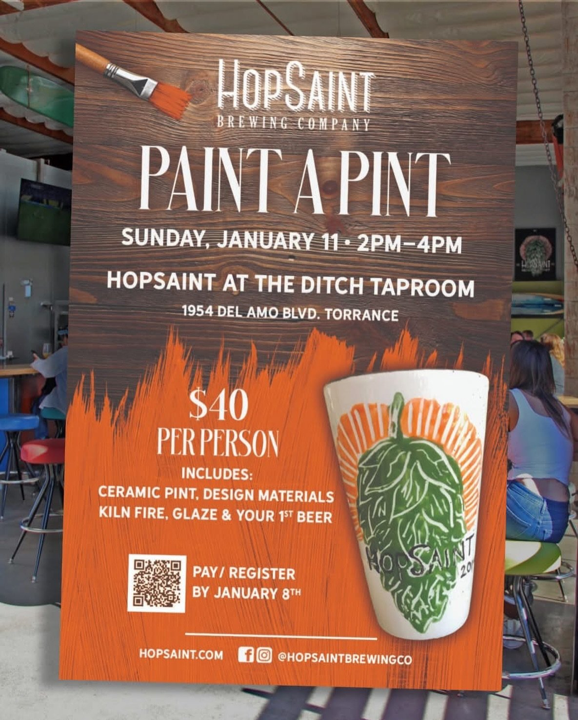 🎨🍻 Jan. 11, meet at The Ditch Taproom for an afternoon of Paint a Pint. Come for the craft, stay for the craft beer- your first one is on us. Reserve and pay for your spot at link in bio at @hopsaintbrewingco or go direct to Venmo account, @Pottery
