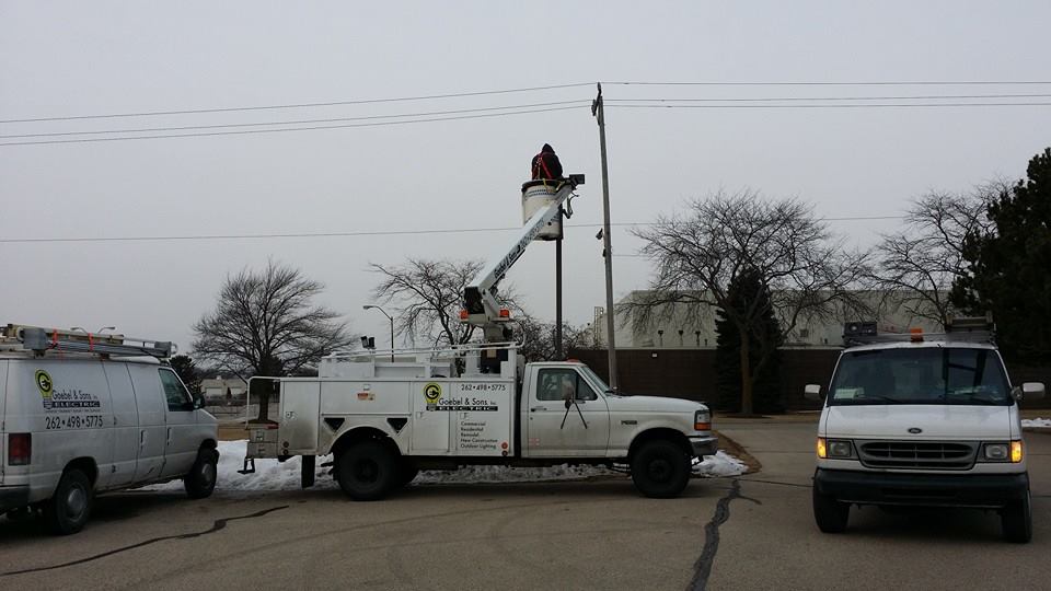   We are an all Ford fleet now. Bucket truck to serve all your lighting needs.  