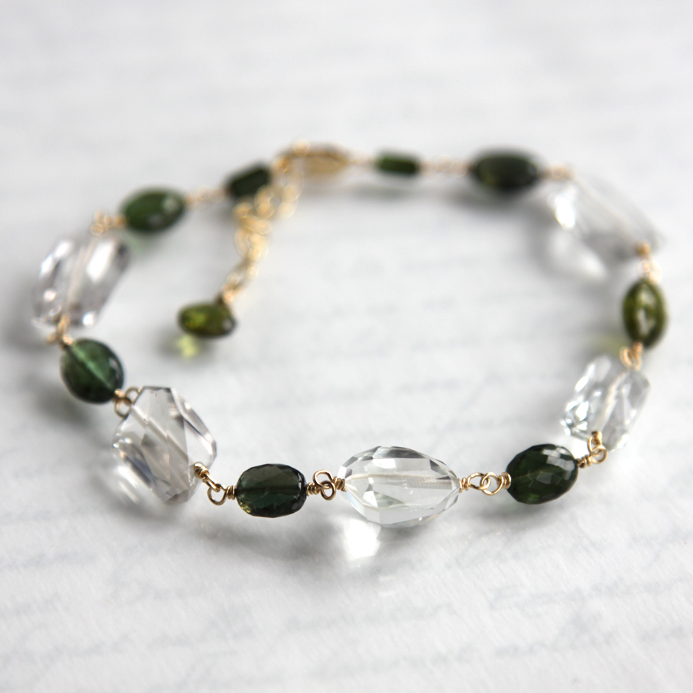 Green Tourmaline Bracelet 14k Gold filled Wire wrapped bracelet