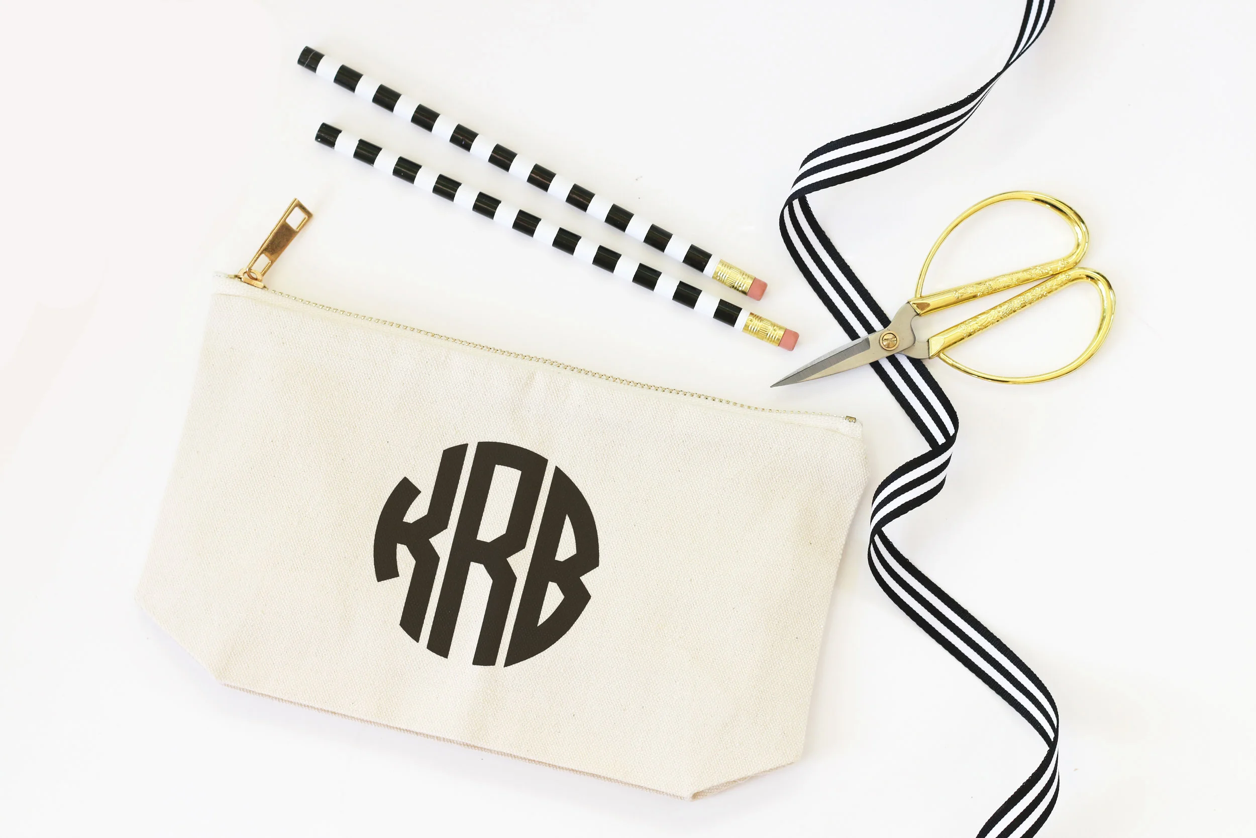 monogram pencil pouch personalized canvas travel bag