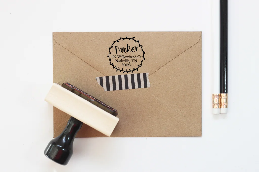 floral wreath address stamp personalised