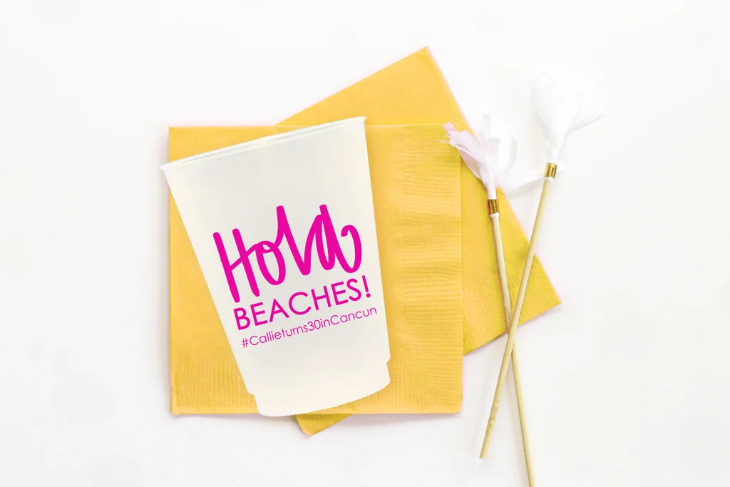 hola beaches personalized birthday cups tropical birthday party supplies
