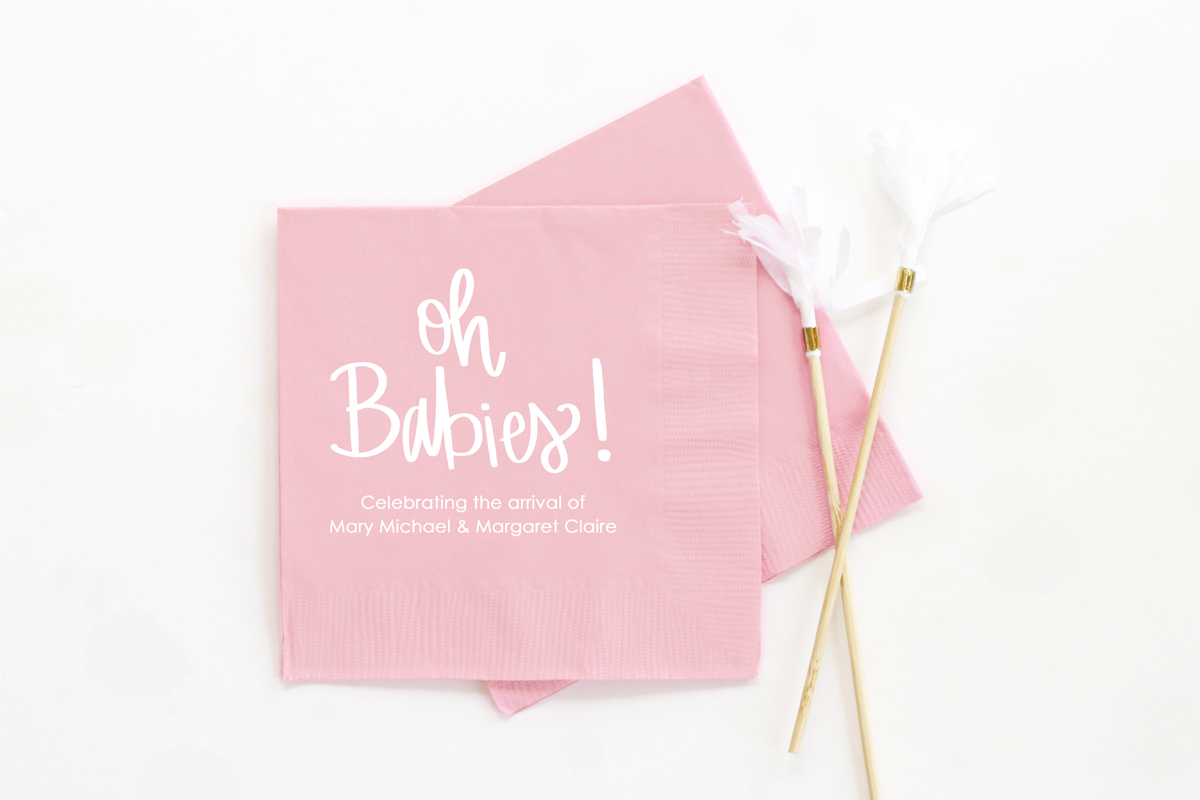 Twin Girl Baby Shower Napkins Personalized Beverage Napkins
