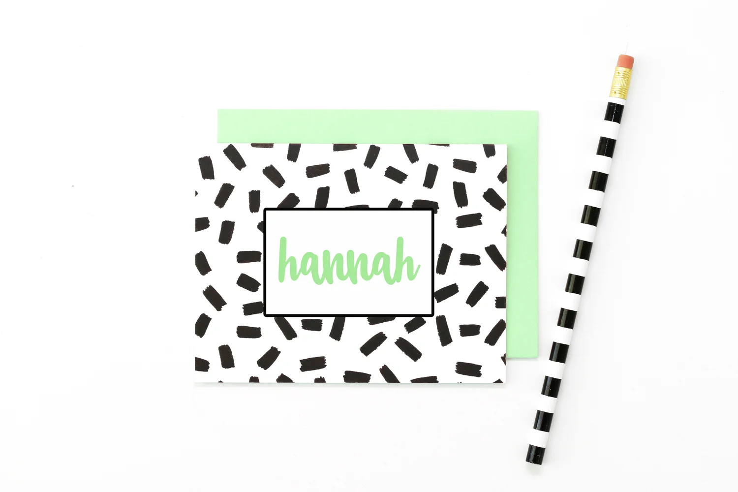 Girls Personalized Stationery Set - White + Black Blocks