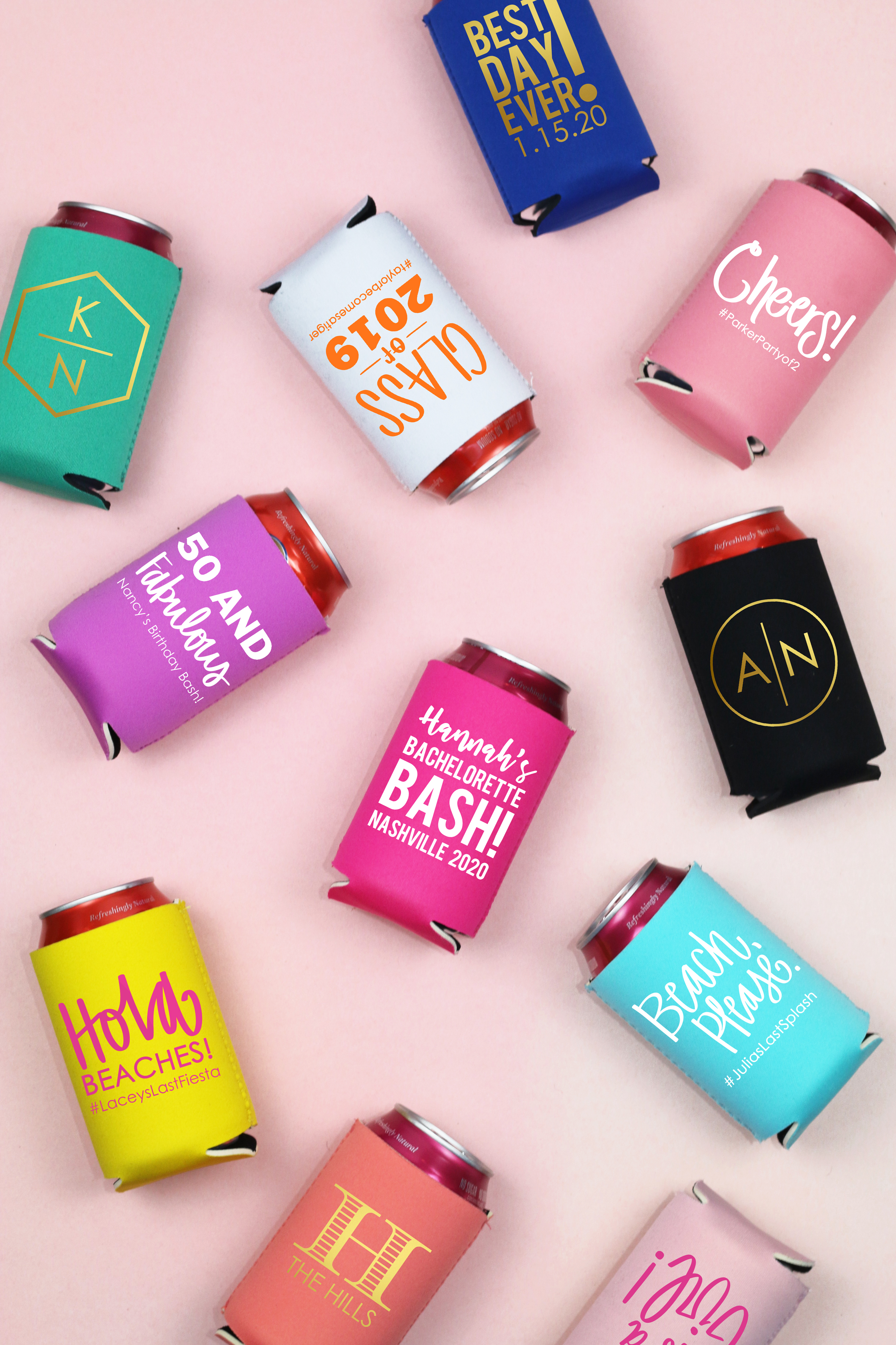 or everyday occasions weddings Custom Drink Coolers Personalized drink koozie for birthdays bachelorette party