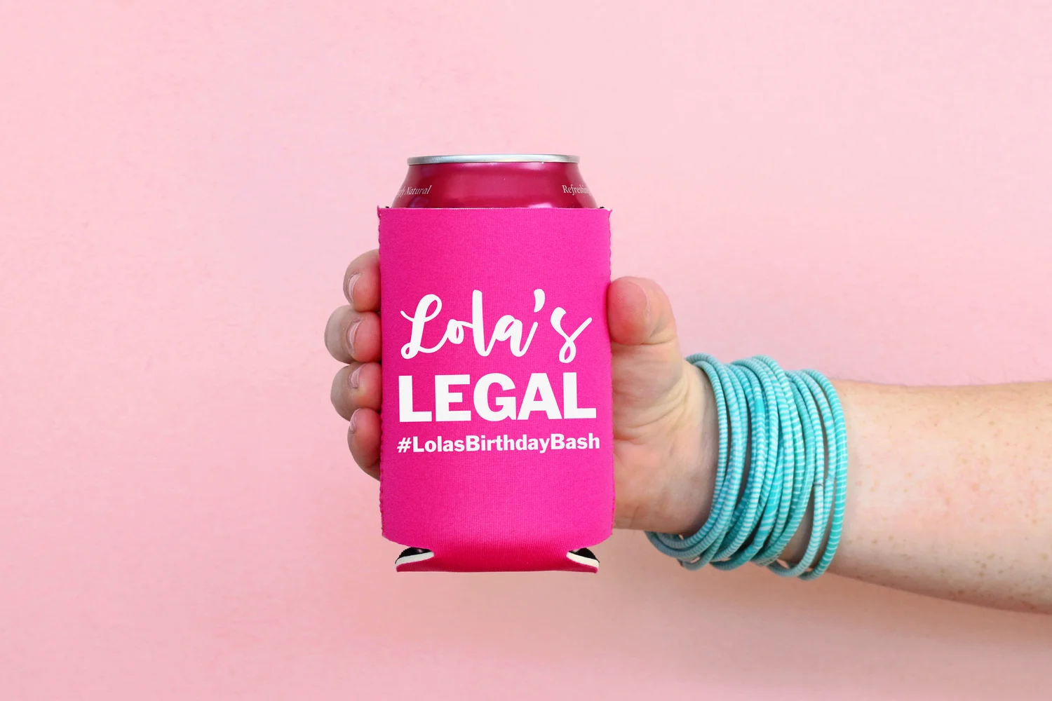 21st Birthday Can Cooler — When it Rains Paper Colorful and