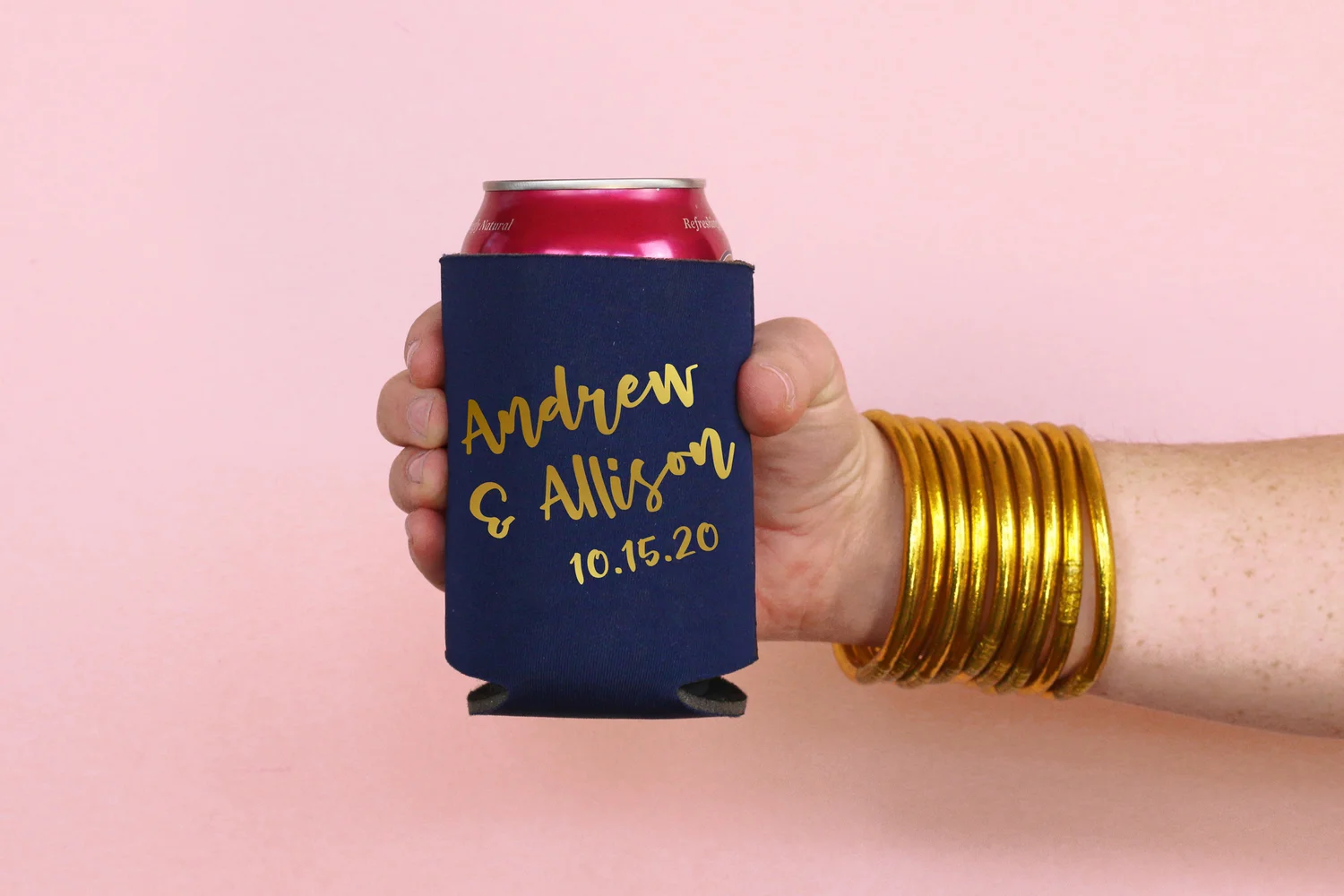 Personalized Can Cooler Wedding Party Favor — When it Rains Paper