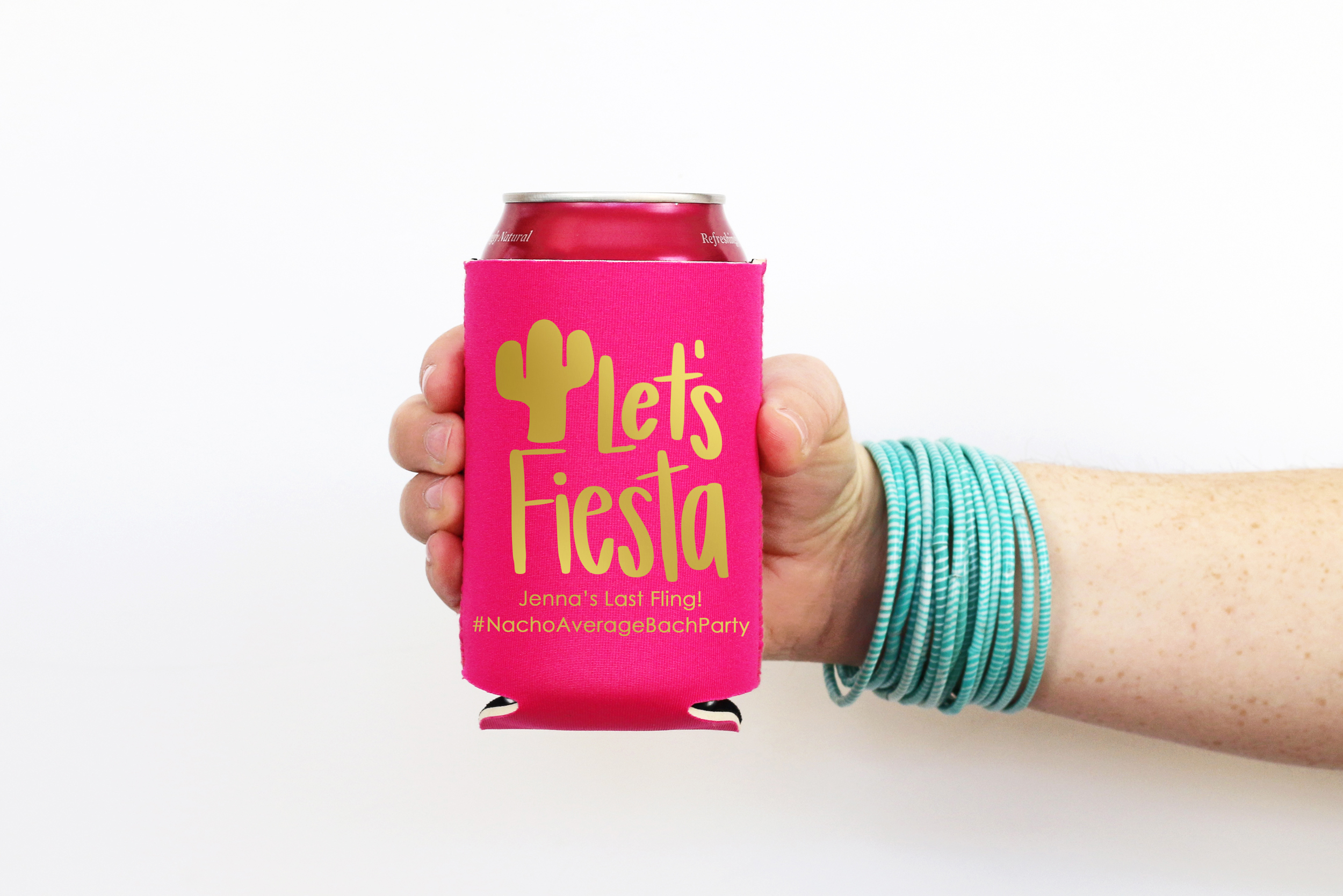 Personalized Wedding Bachelorette Party Can Coolers Final Fiesta Faux Glitter Full Color Multiple Quantities Available Personalized Wedding Favors Neoprene Can Coolers