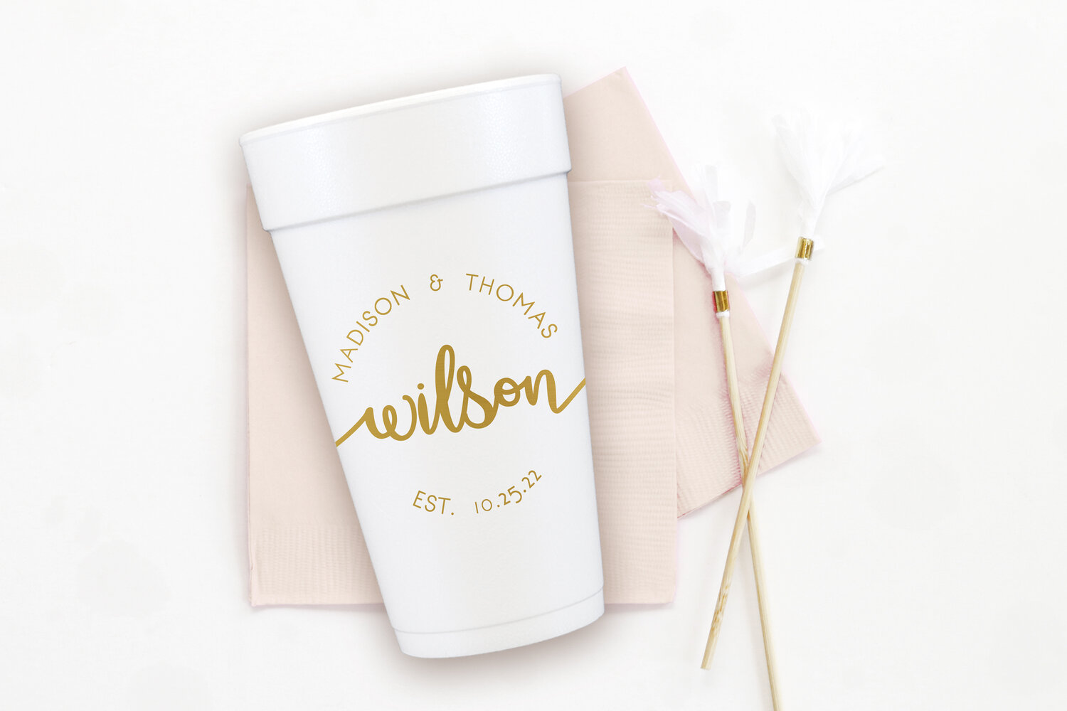 Custom Styrofoam Wedding Cups — When it Rains Paper Co.  Colorful and fun  paper goods, office supplies, and personalized gifts.
