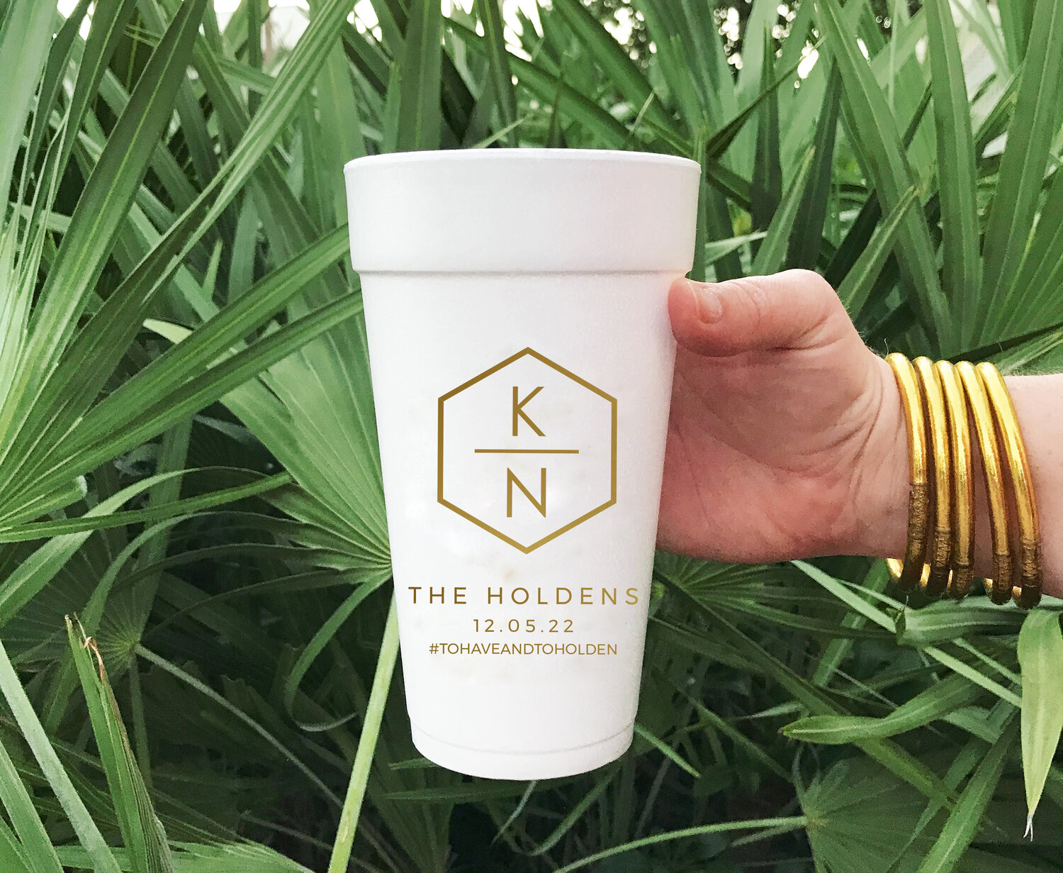 Hexagon Monogram Foam Wedding Cups — When it Rains Paper Co.  Colorful and  fun paper goods, office supplies, and personalized gifts.