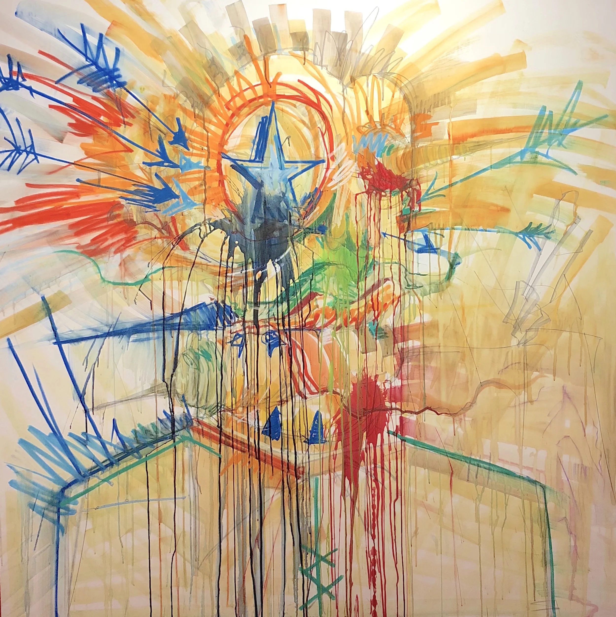 RETNA / Runny Nose, Busted Lip / 2017 / Acrylic and paint stick on canvas / 72 x 72 inches