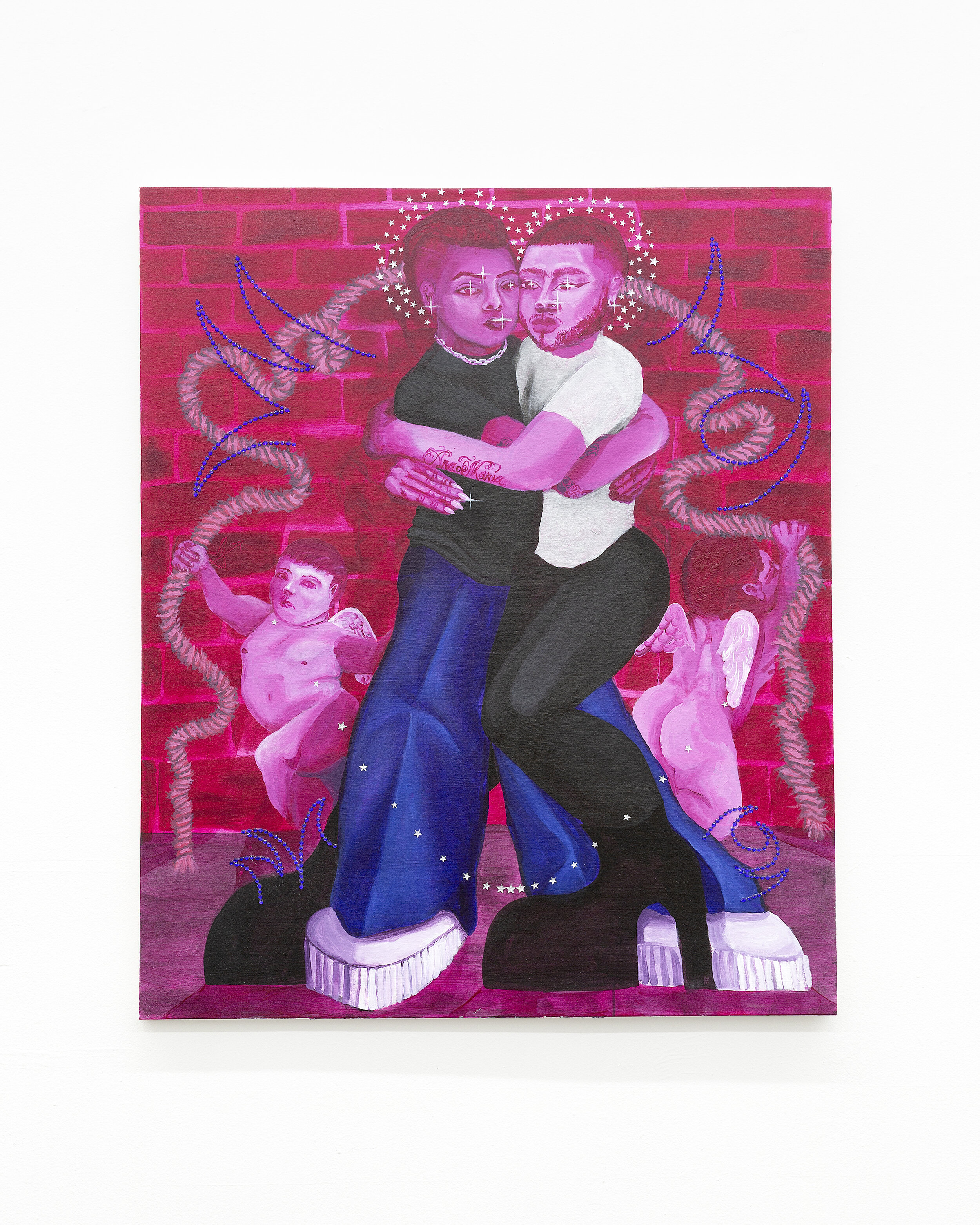 Juan Arango Palacios, Santa Amistad,  40 x 48 Inches,  Acrylic and rhinestones on canvas, 2021