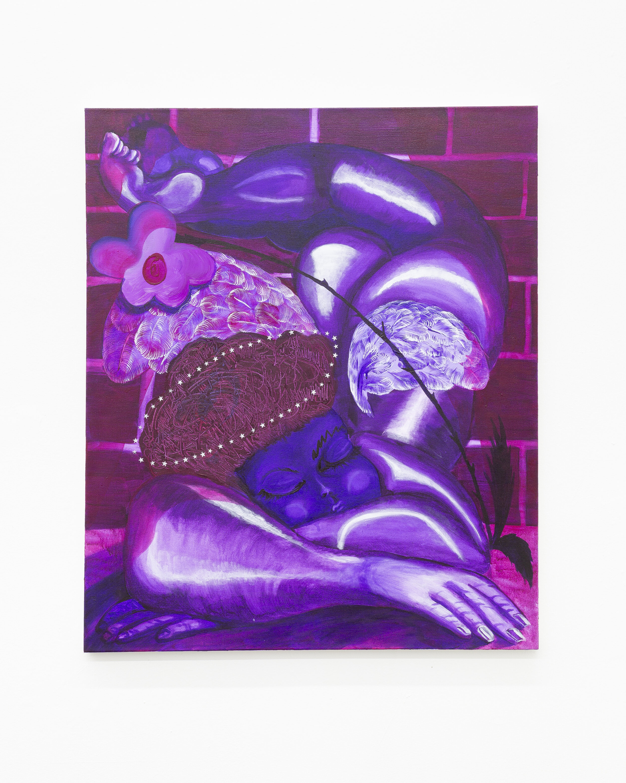 Juan Arango Palacios, Angelito Dormidito, 40 x 48 Inches,  Acrylic and rhinestones on canvas, 2021