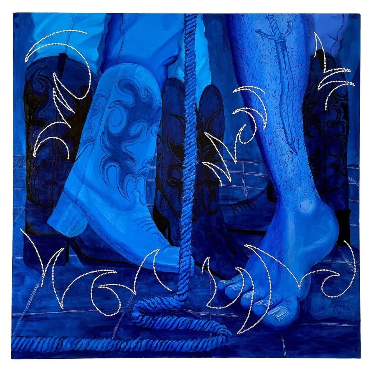 Juan Arango Palacios, Baile Caliente, 48 x 48 Inches.  Acrylic and rhinestones on canvas, 2021