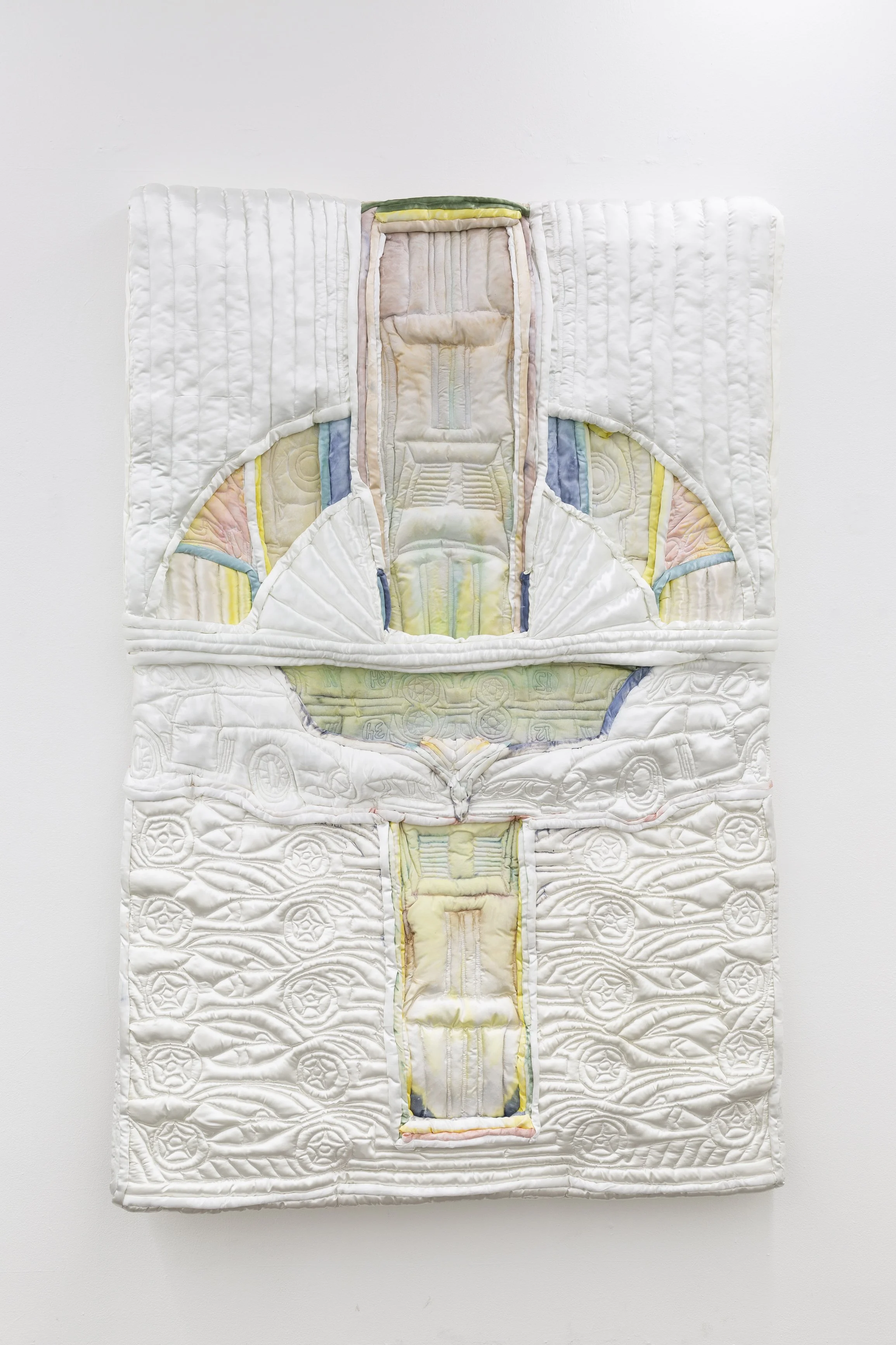   Lilah Rose  , Shroud of Ferarri,  84 x 56 x 4 1/2 Inches, Foam, silk, cotton, fabric dye, plywood, 2022.    