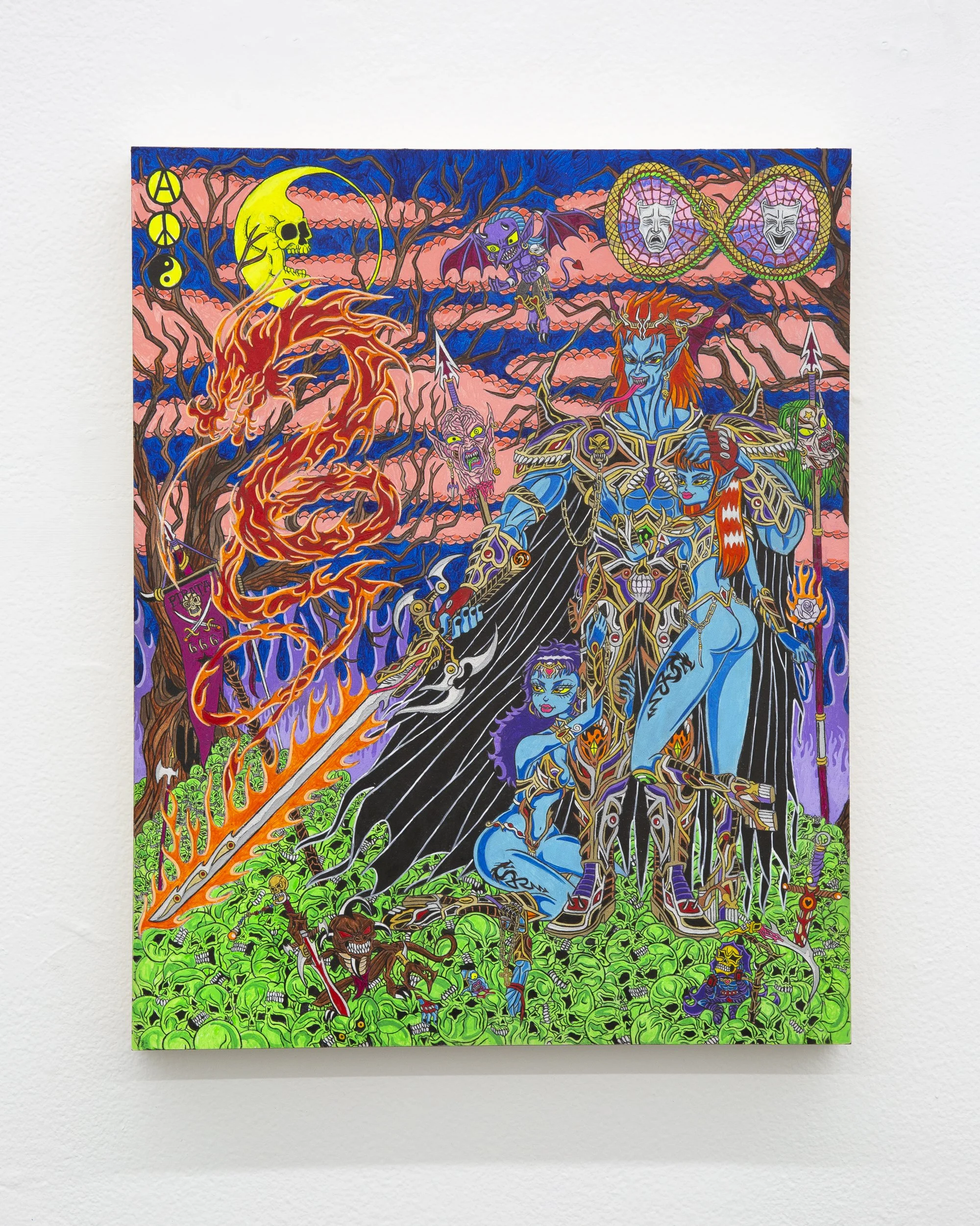 Jason Ramirez, Dead Moon, 2022, Acrylic on Wood Panel Painting, 20 x 16 x 2 in.    
