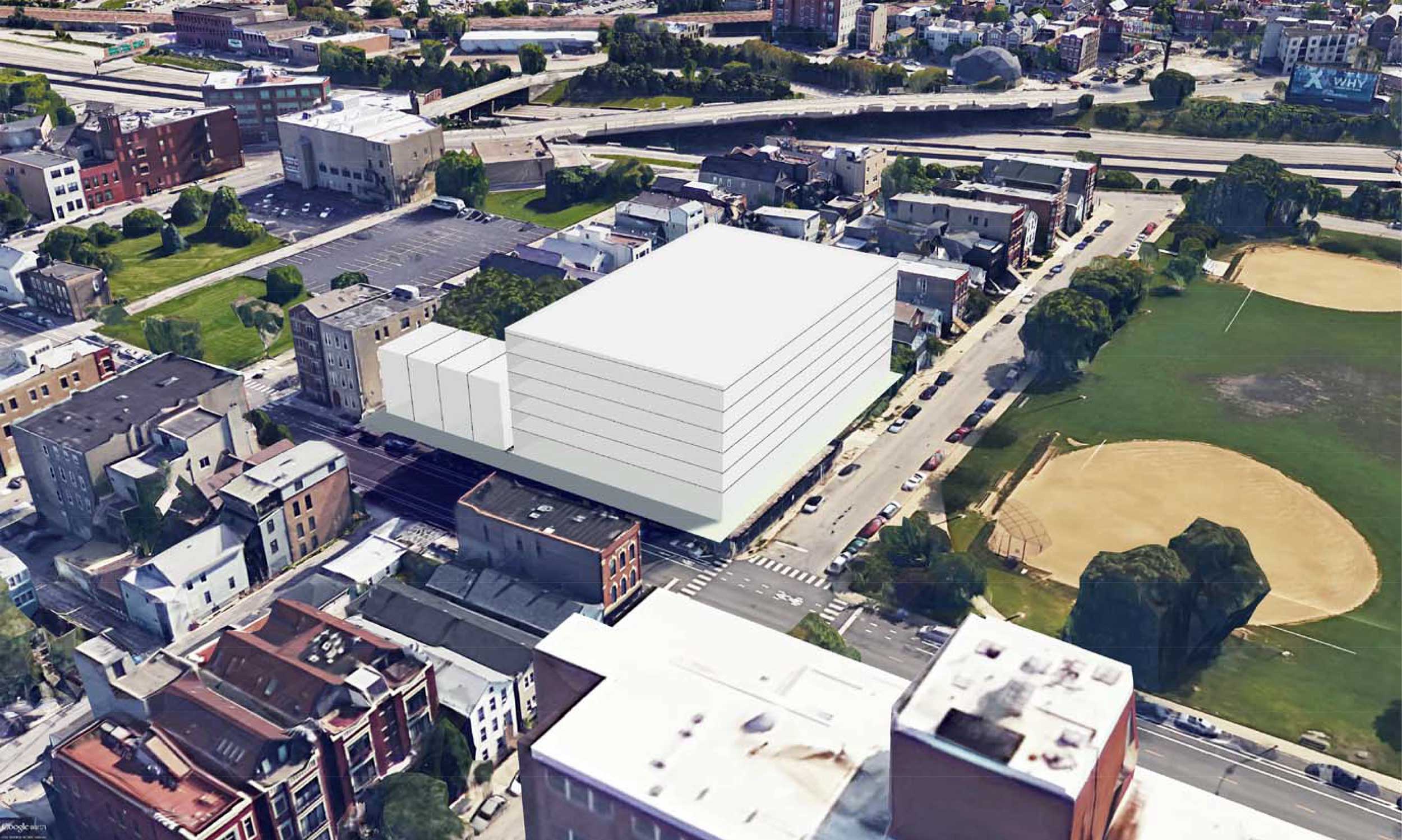 Conceptual massing of proposed development. Rendering by Hartshorne Plunkard Architecture.